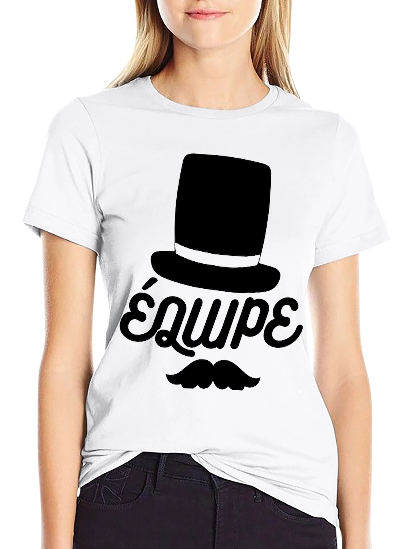 Black Top Hat & Moustache T-Shirt - Équipe view 9