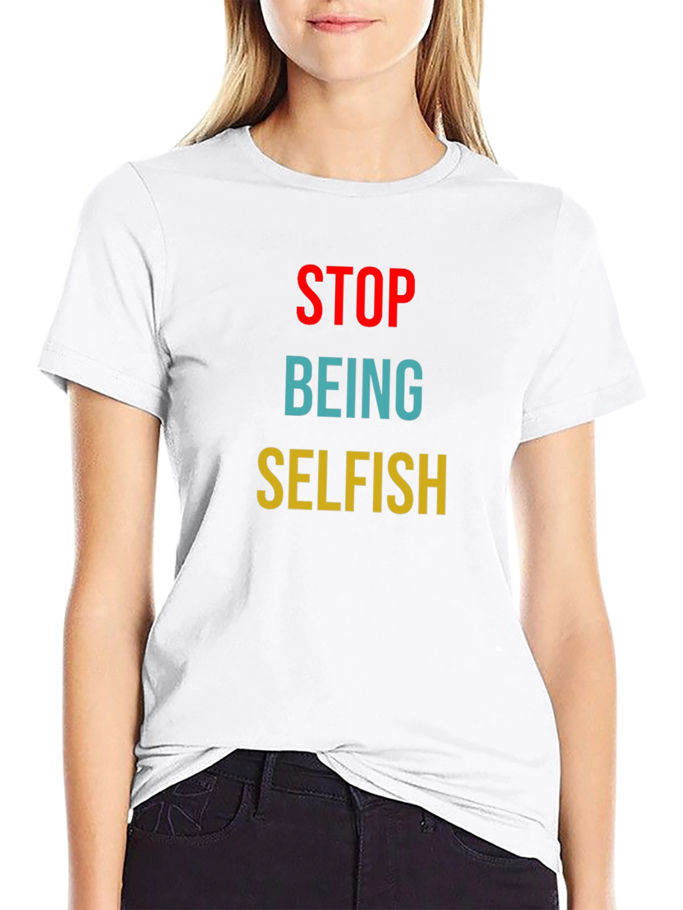 Black Stop Being Selfish Graphic Tee - Unisex Black T-Shirt view 9