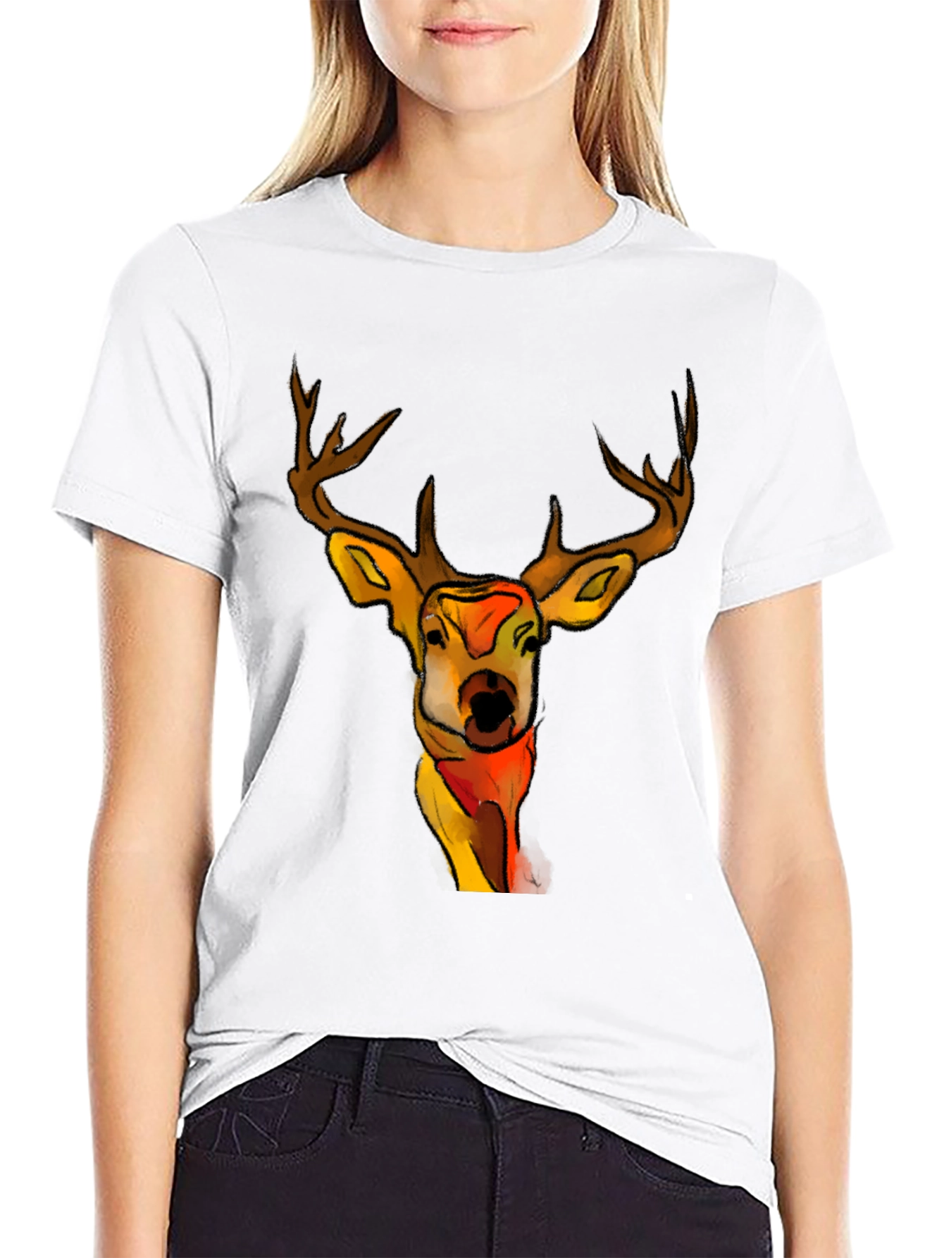 Black Deer Graphic Black T-Shirt - Unique Animal Tee view 9