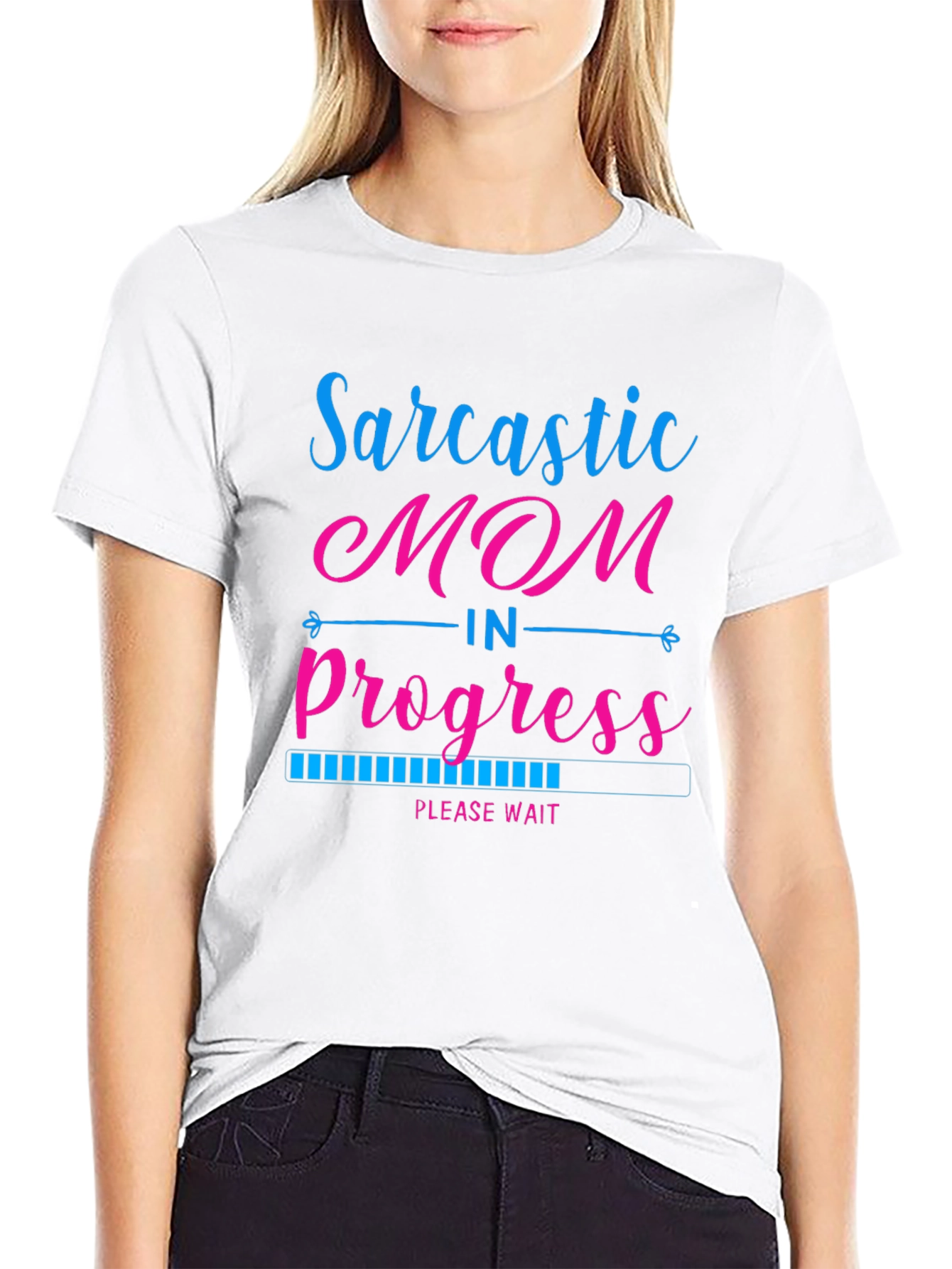 Black Sarcastic Mom in Progress Black T-Shirt view 9