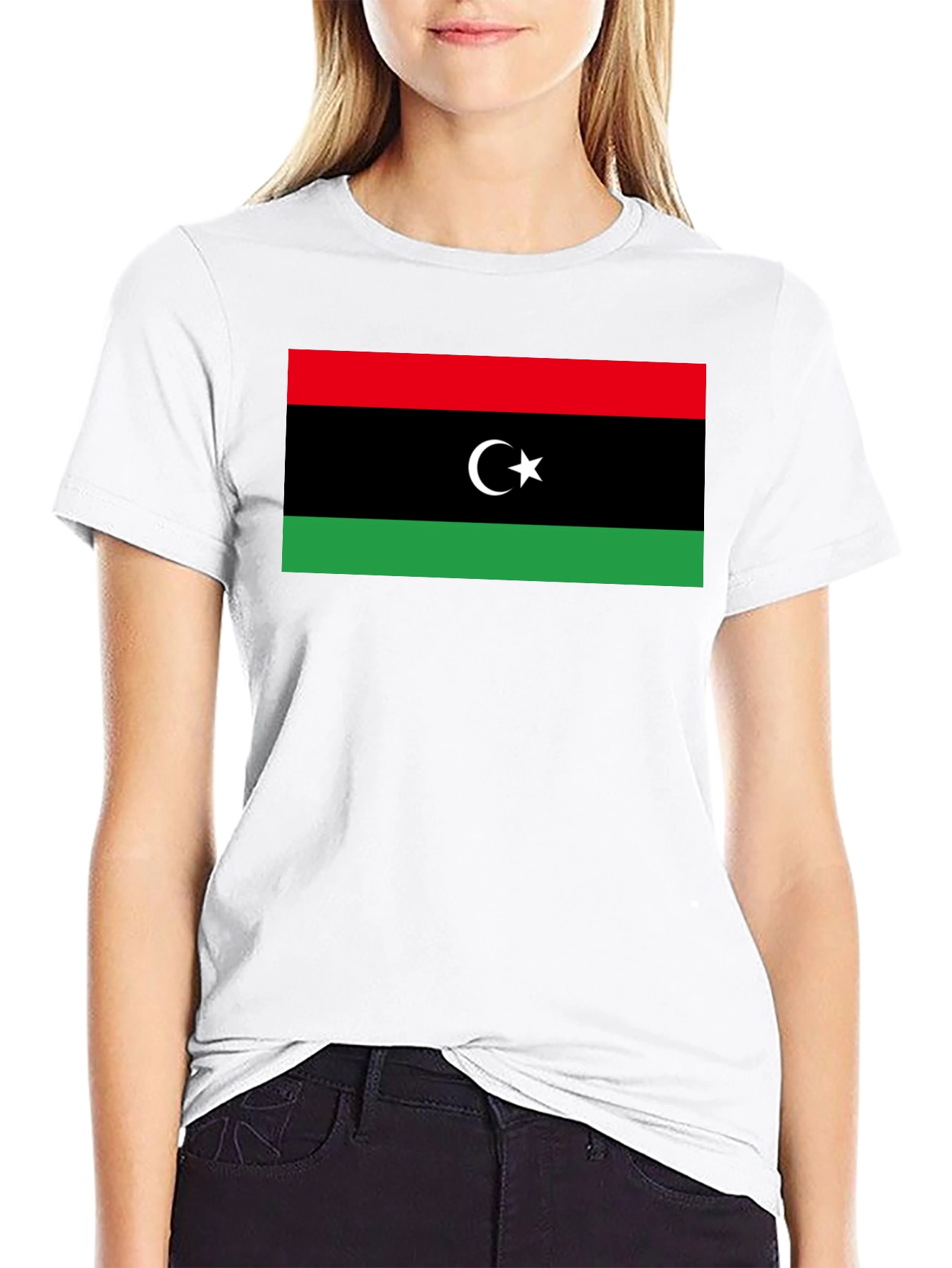 Black Libya Flag T-Shirt - Black Cotton Tee view 9