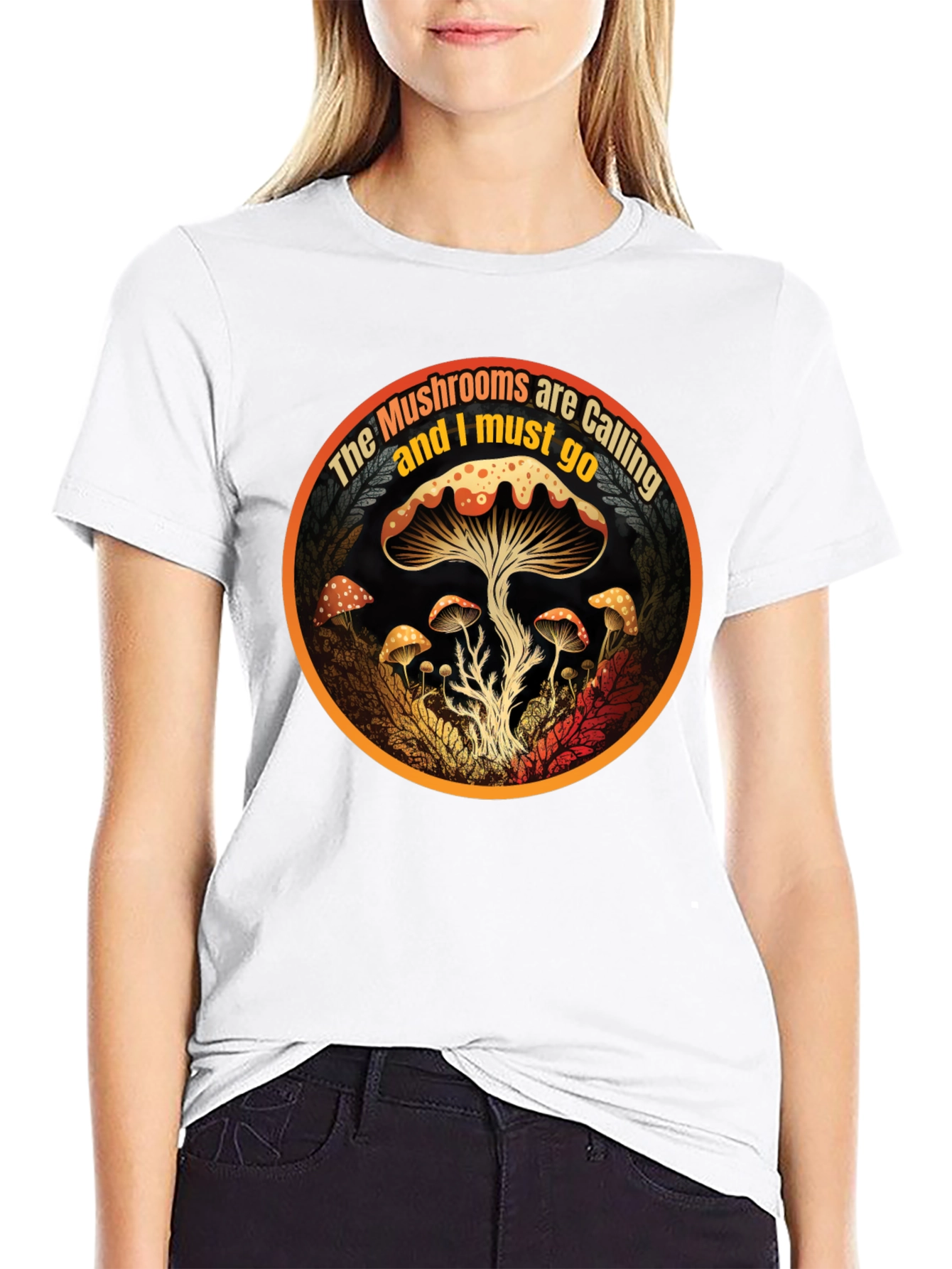 Black Mushroom Calling T-Shirt - Nature Lover Apparel view 9