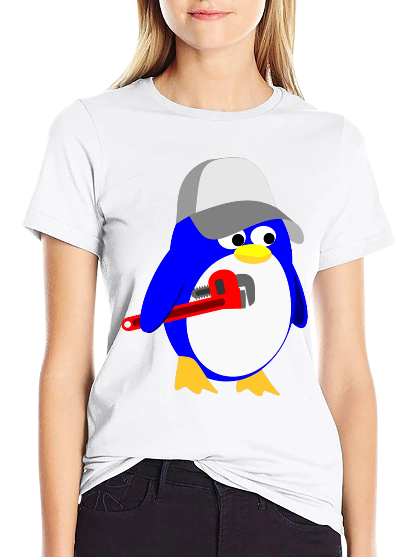 Black Plumber Penguin Graphic Tee - Black Cotton Shirt view 9