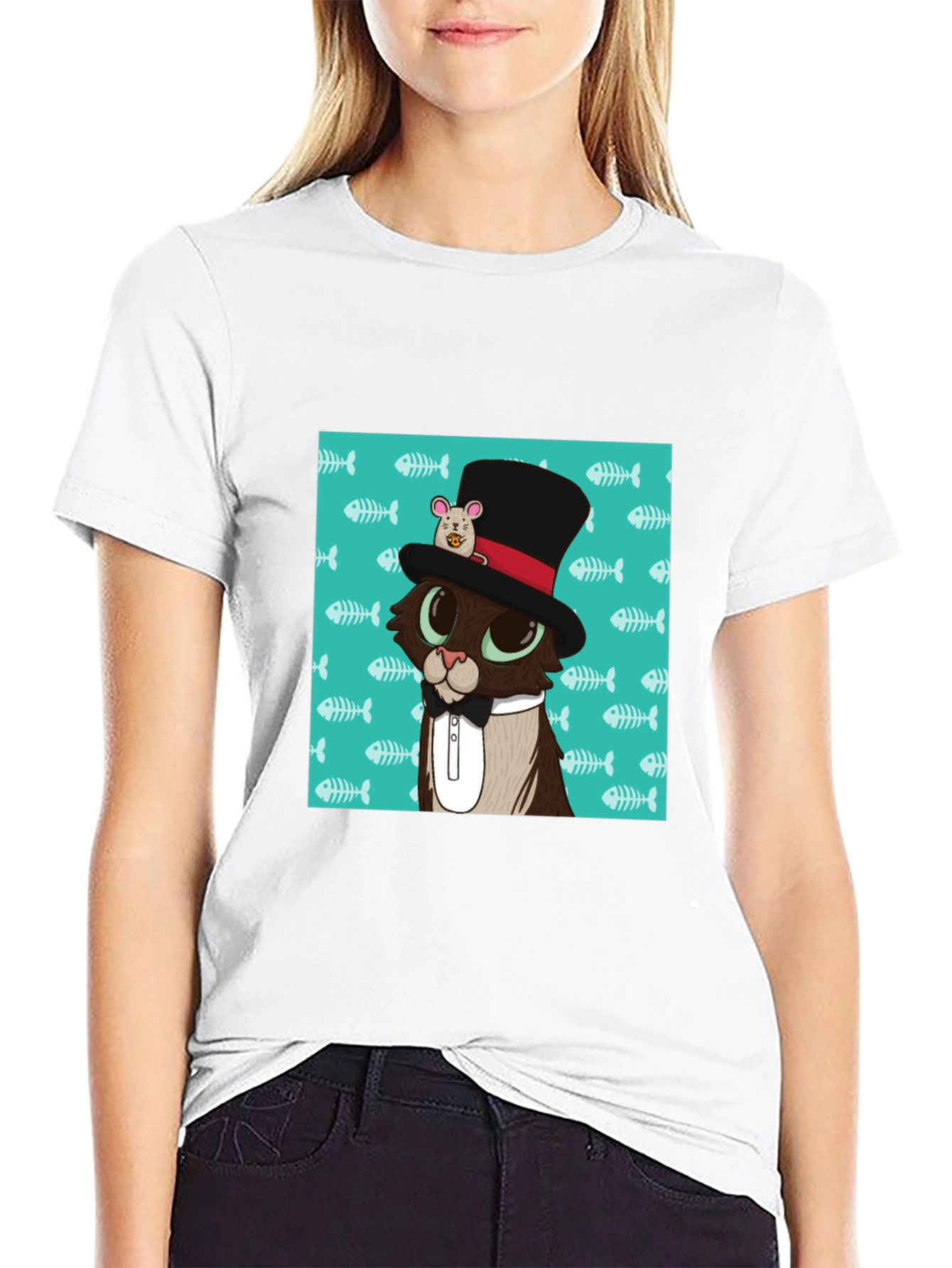 Black Cat in Hat T-Shirt view 9