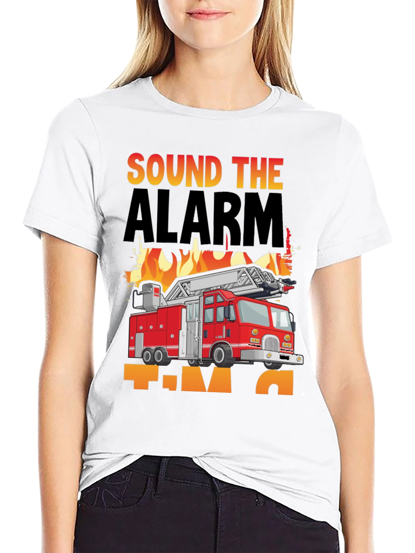 Black Sound the Alarm Fire Truck T-Shirt view 9
