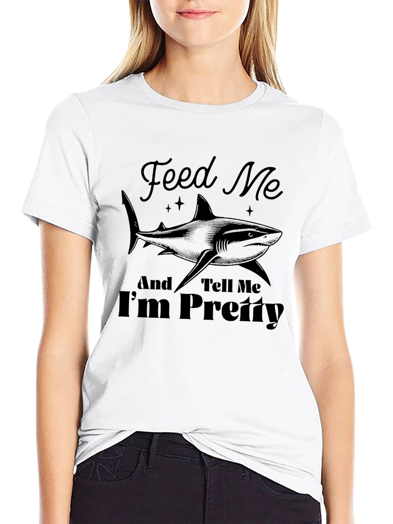Black Feed Me and Tell Me I'm Pretty Shark Graphic T-Shirt view 9