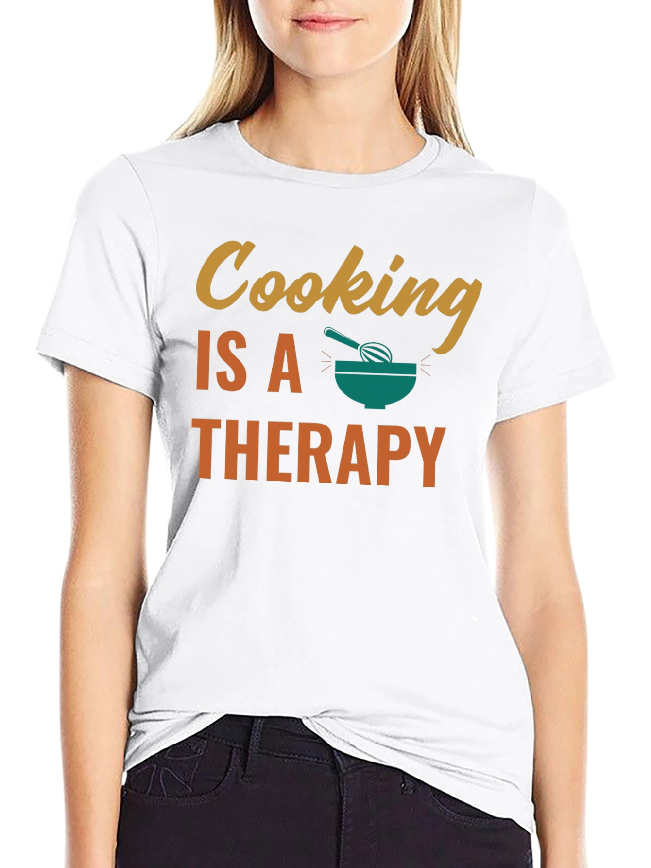 Black Cooking is Therapy T-Shirt - Black Cotton Tee view 9