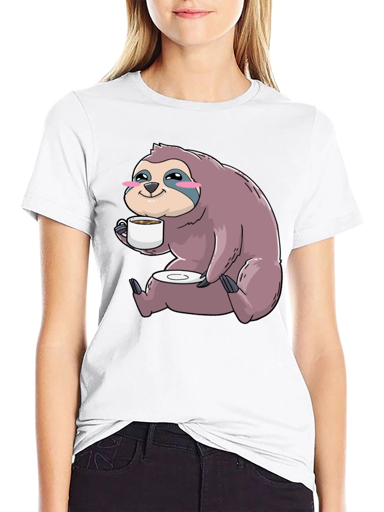 Black Sloth Coffee T-Shirt - Cute Cartoon Sloth Drinking Coffee view 9