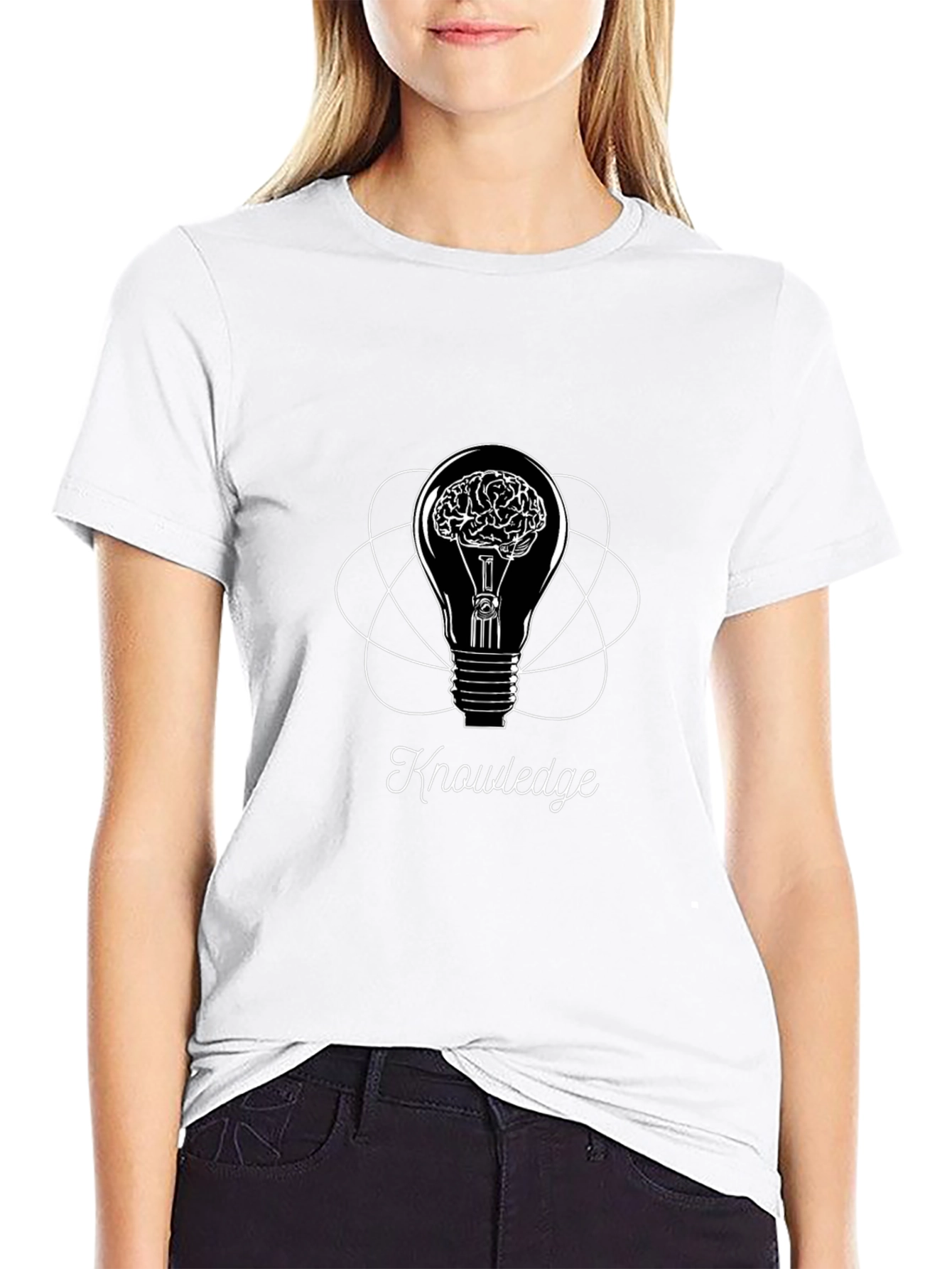 Black Knowledge Brain T-Shirt - Intelligent Lightbulb Tee view 9