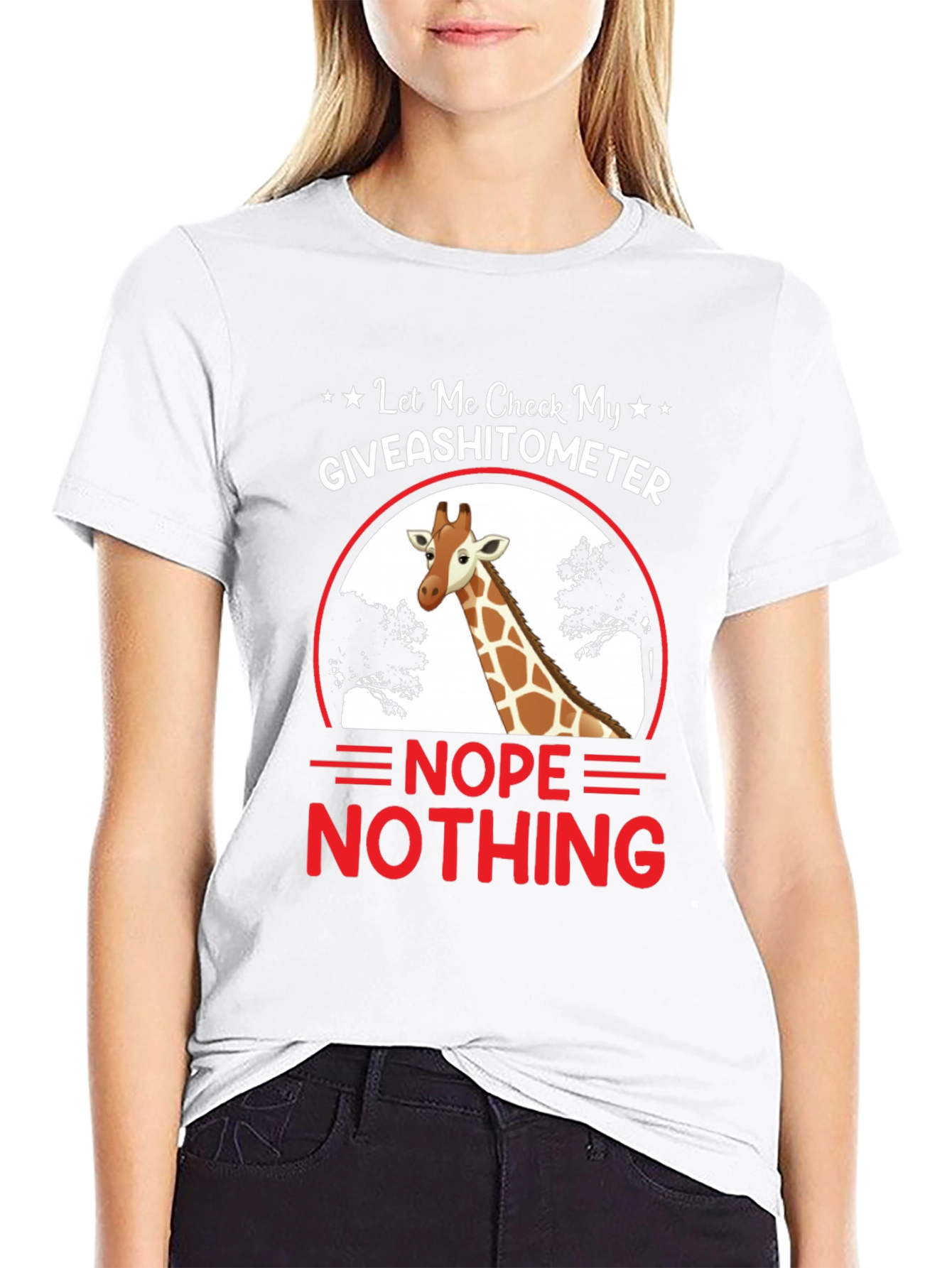 Black Funny Giraffe Graphic Tee - "Giveashitometer" view 9