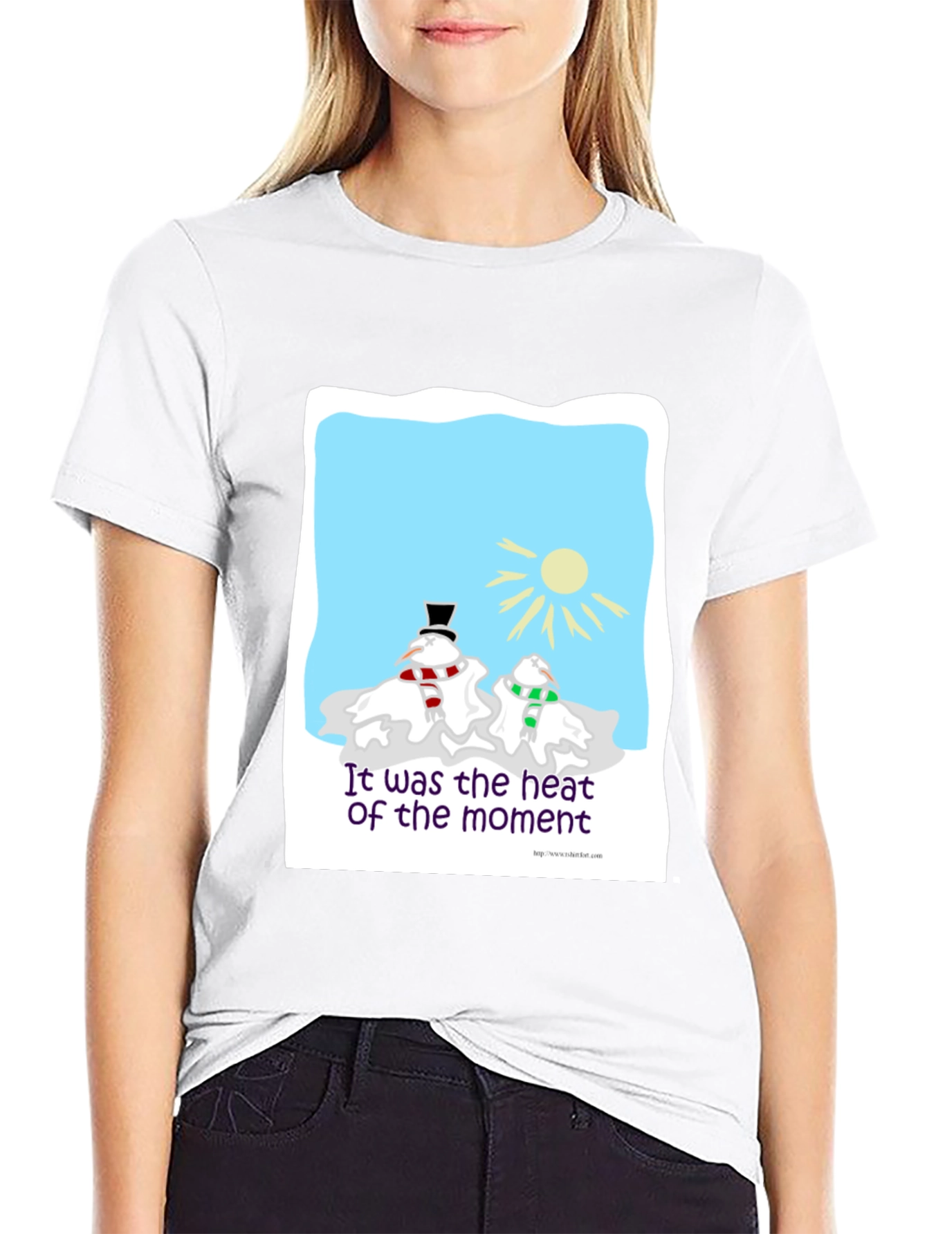 Black Humorous Melting Snowman T-Shirt view 9