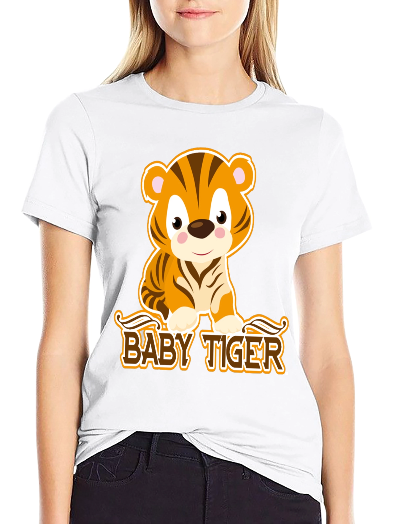 Black Cute Baby Tiger Graphic Tee - Black view 9