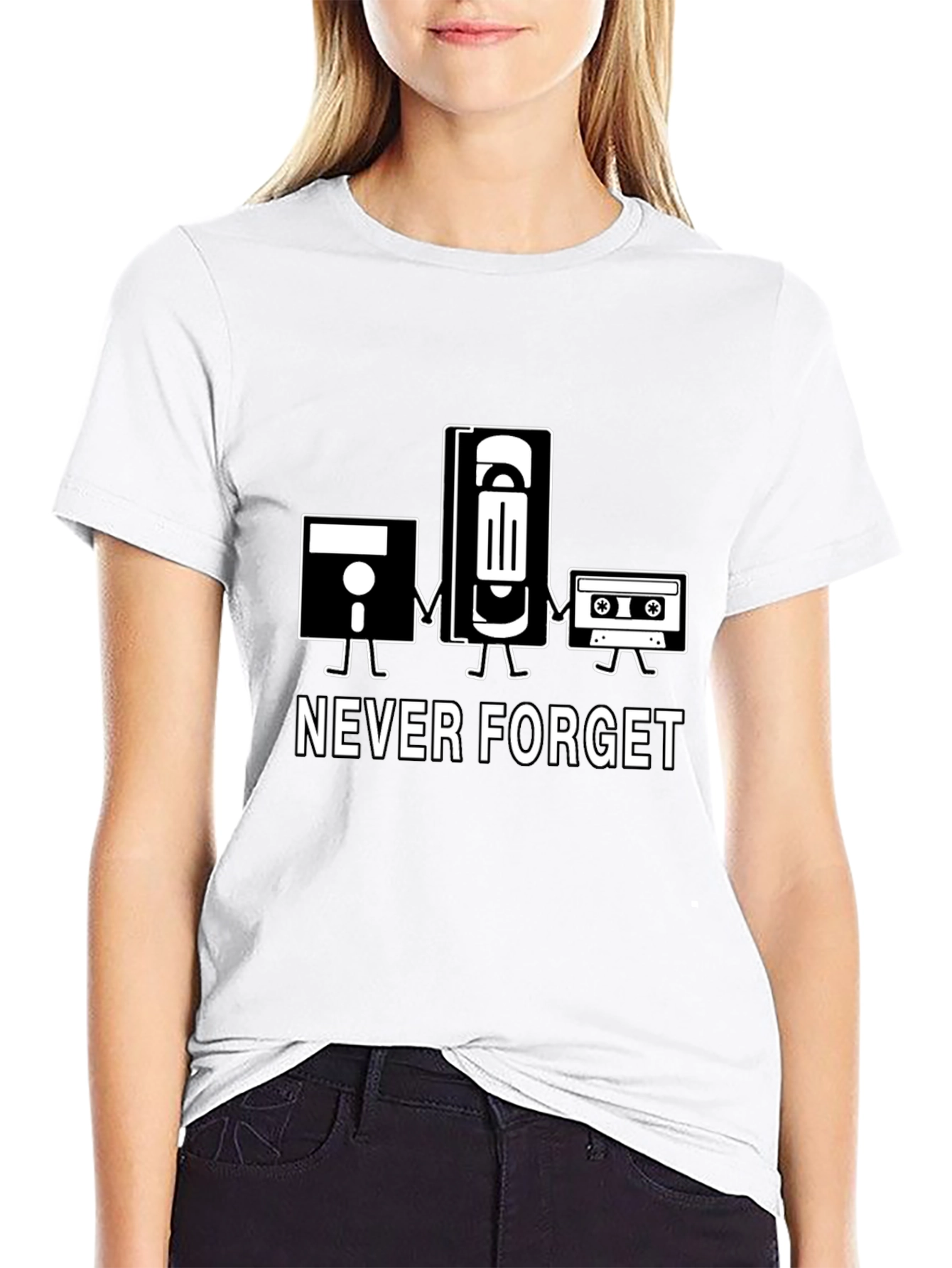 Black Retro Never Forget T-Shirt - Floppy Disk, VHS, Cassette  view 9