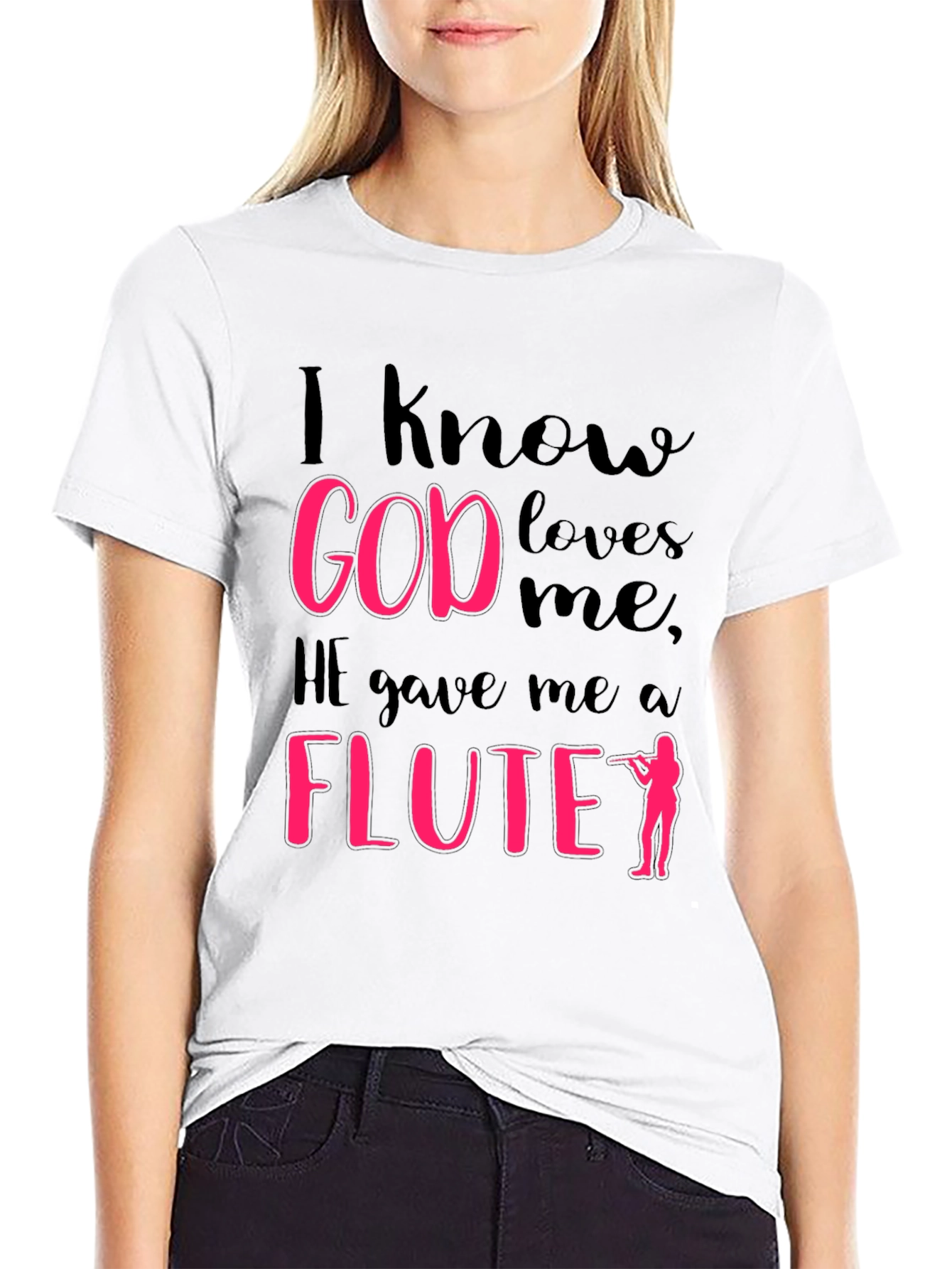 Black I Know God Loves Me Flute Player T-Shirt view 9