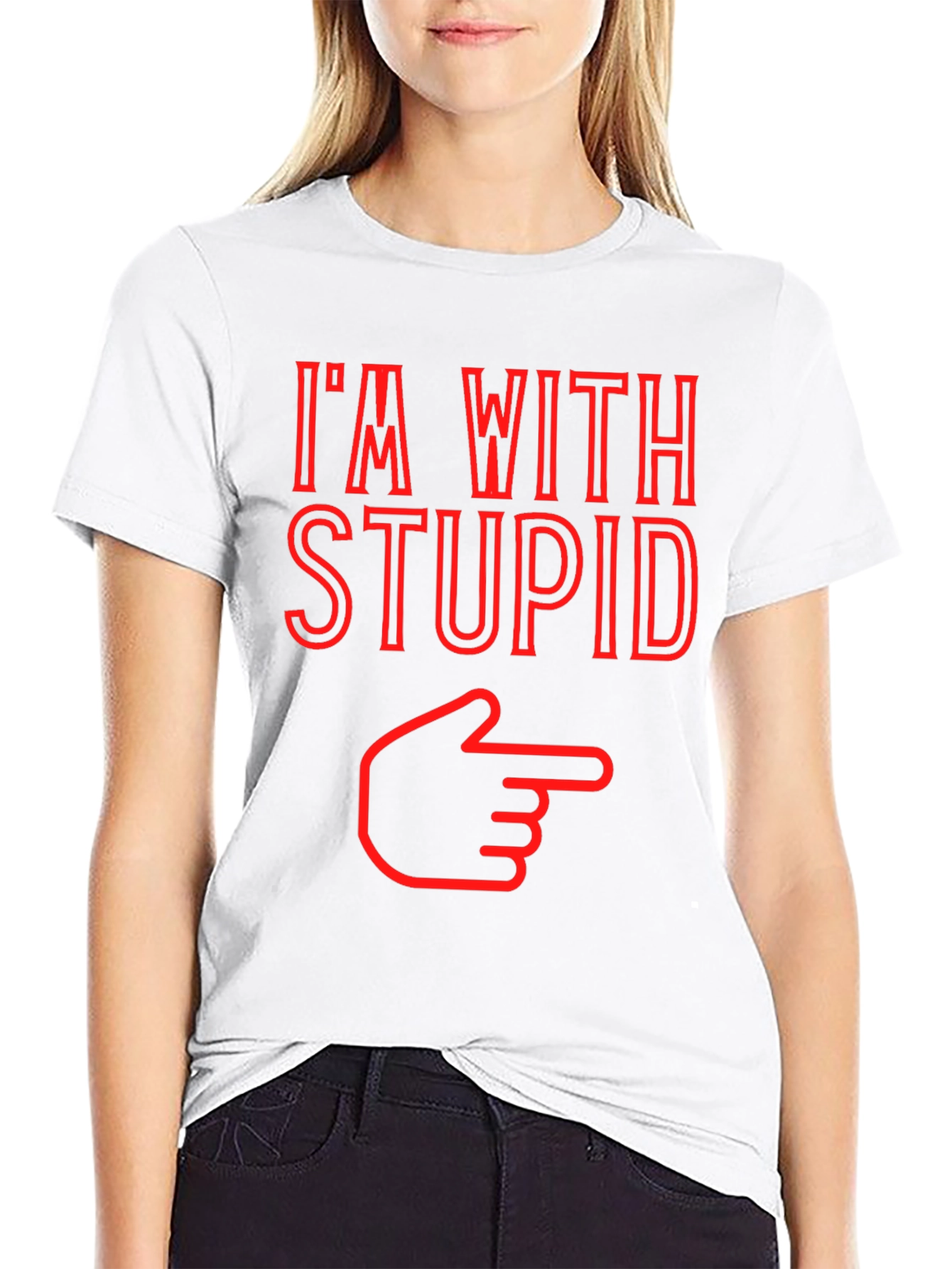 Black I'm With Stupid Funny Graphic Tee - Pointing Finger T-Shirt view 9