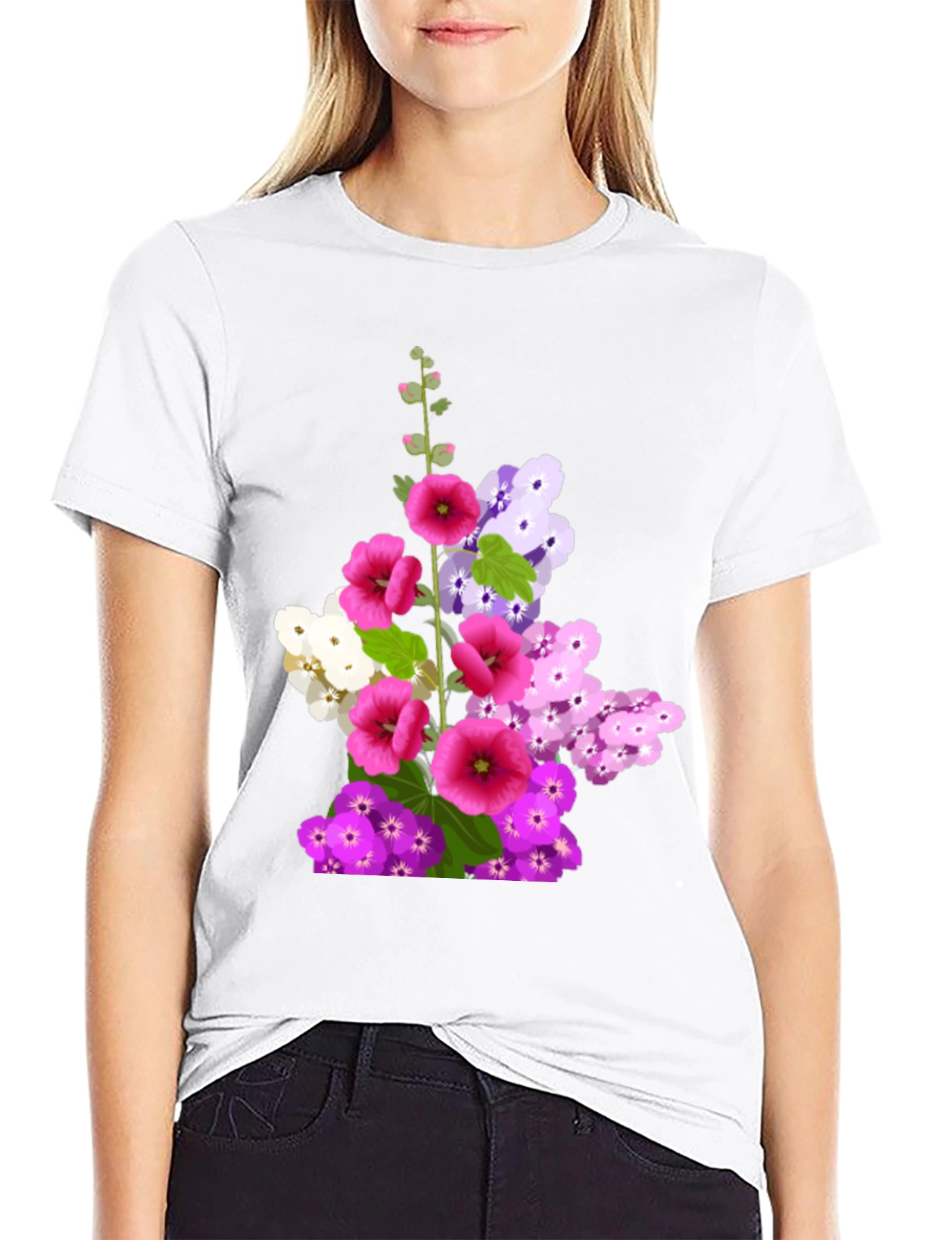 Black Floral Graphic Tee - Black Cotton T-Shirt view 9