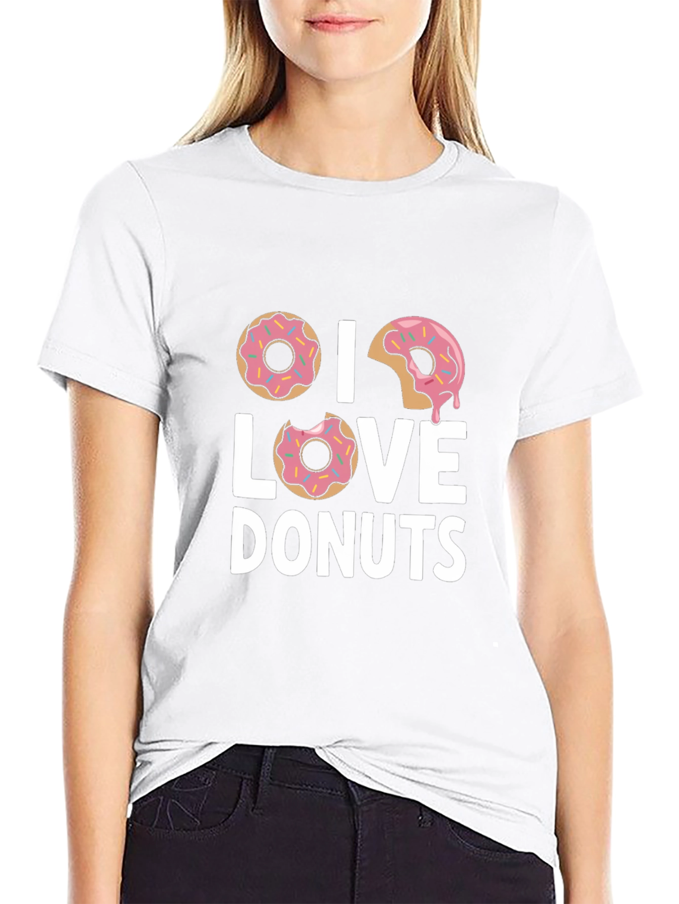 Black I Love Donuts Graphic T-Shirt - Black Cotton Tee view 9