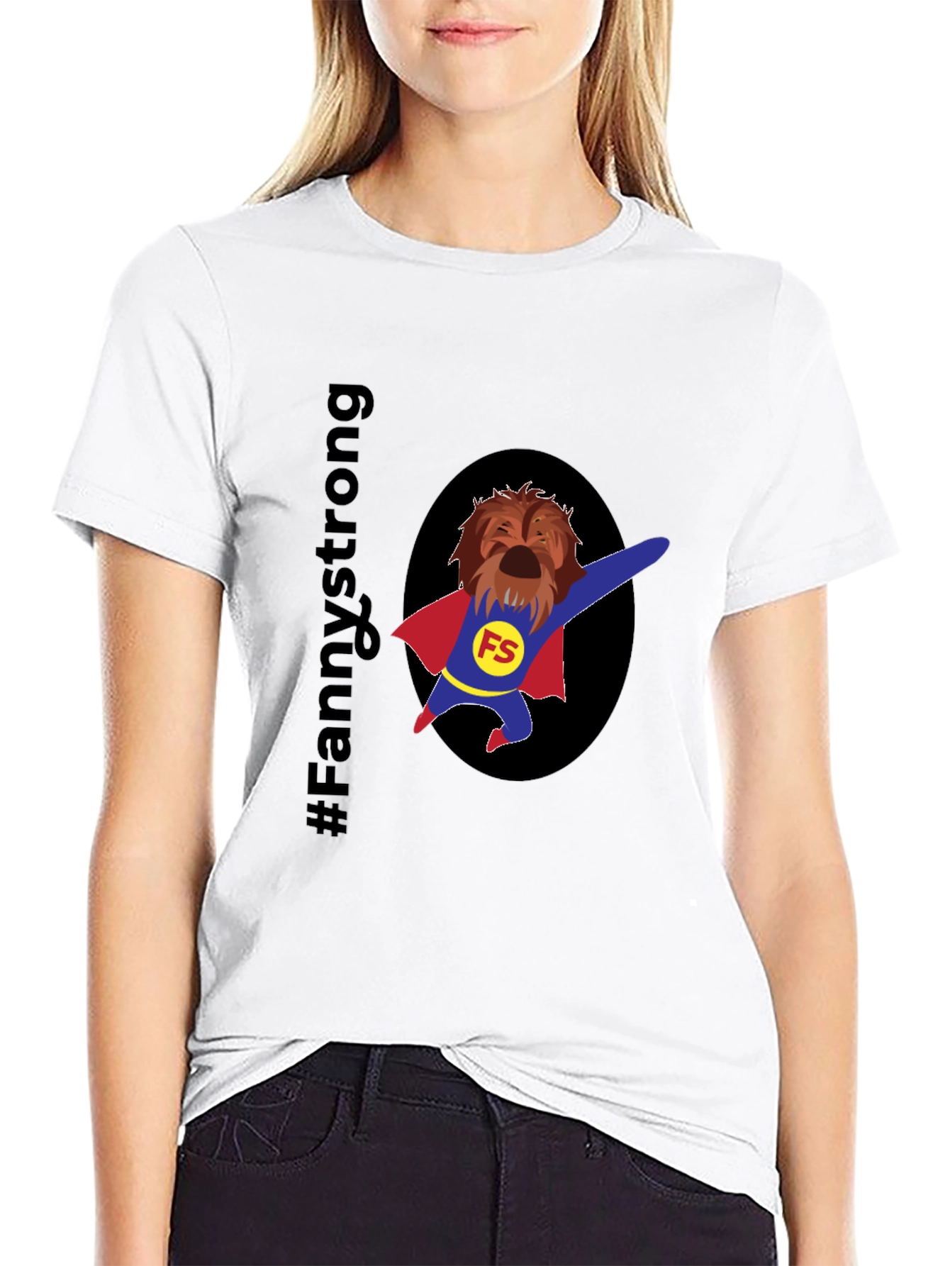 Black Fannystrong Dog Superhero T-Shirt - Black Cotton Tee view 9