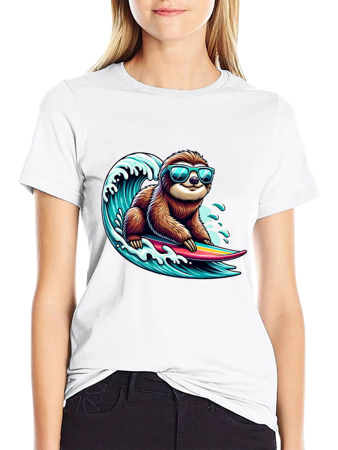 Black Surfing Sloth Graphic Tee - Cool Black T-Shirt view 9