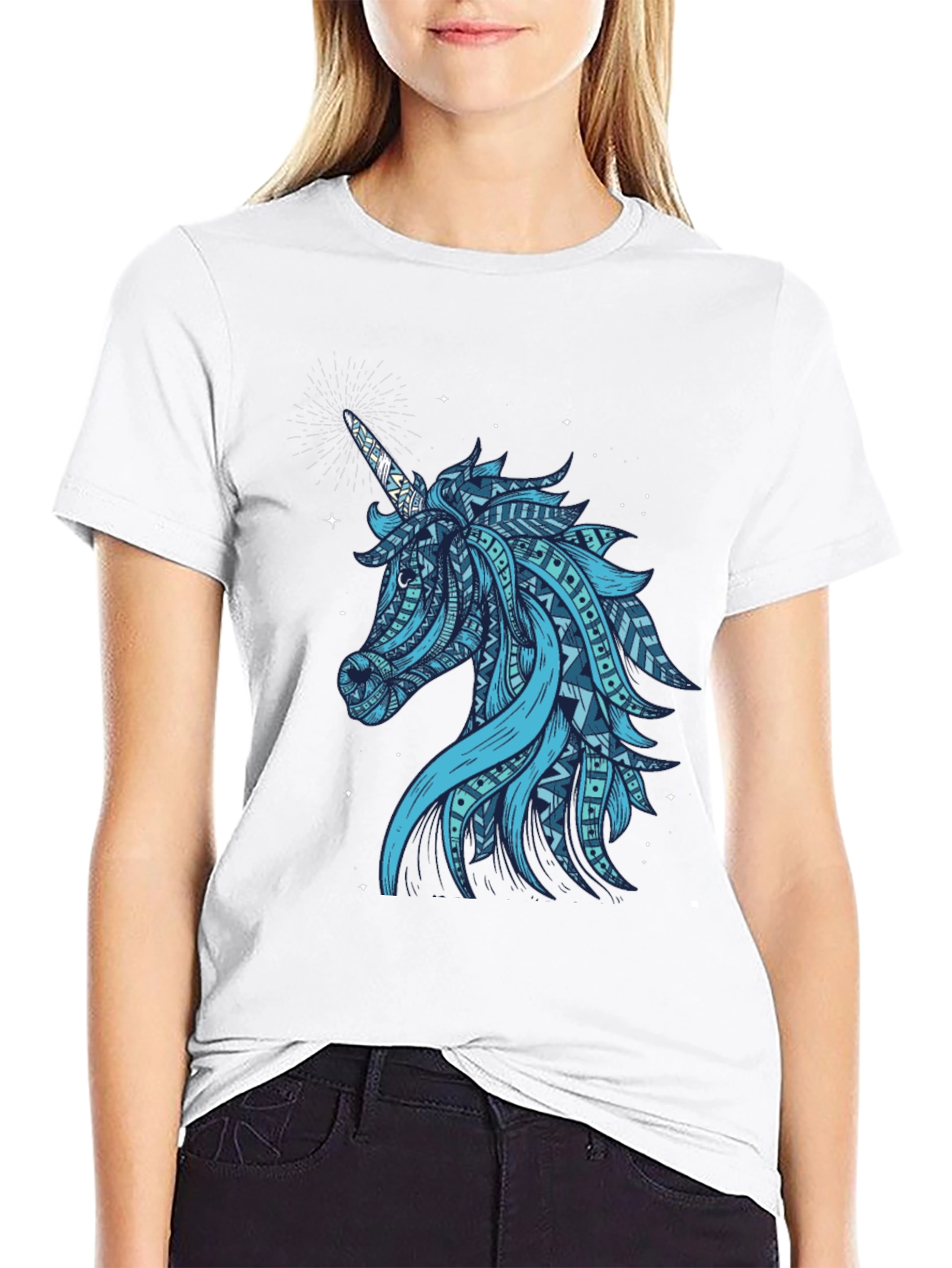 Black Tribal Unicorn Graphic Tee - Men's Black T-Shirt view 9