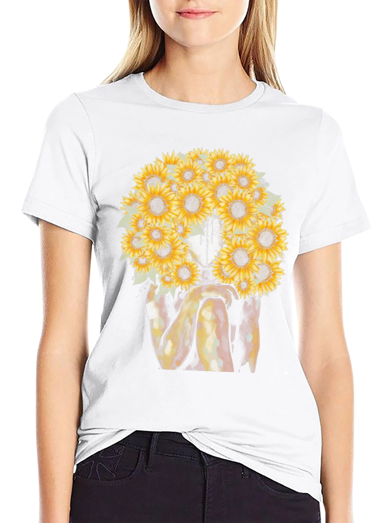 Black Sunflower Woman Graphic T-Shirt - Artistic Black Tee view 9