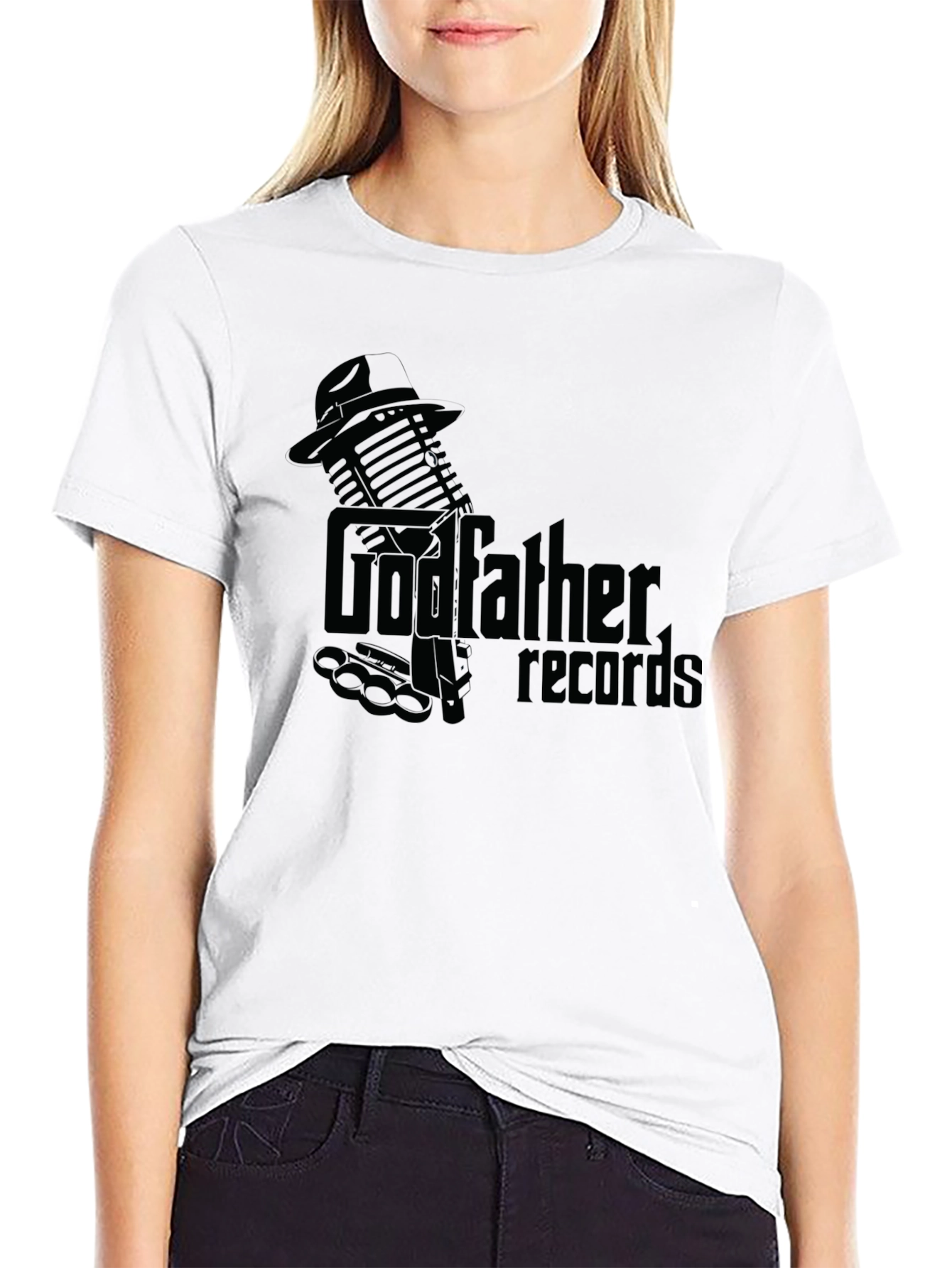 Black Godfather Records Graphic Tee - Vintage Microphone Design view 9