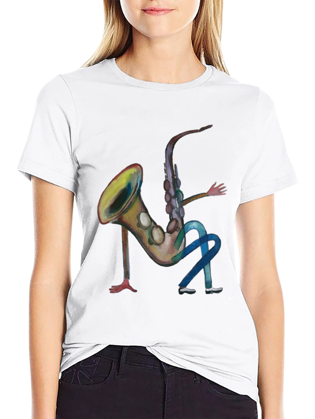 Black Saxophone Man Black T-Shirt - Funny Music Tee view 9