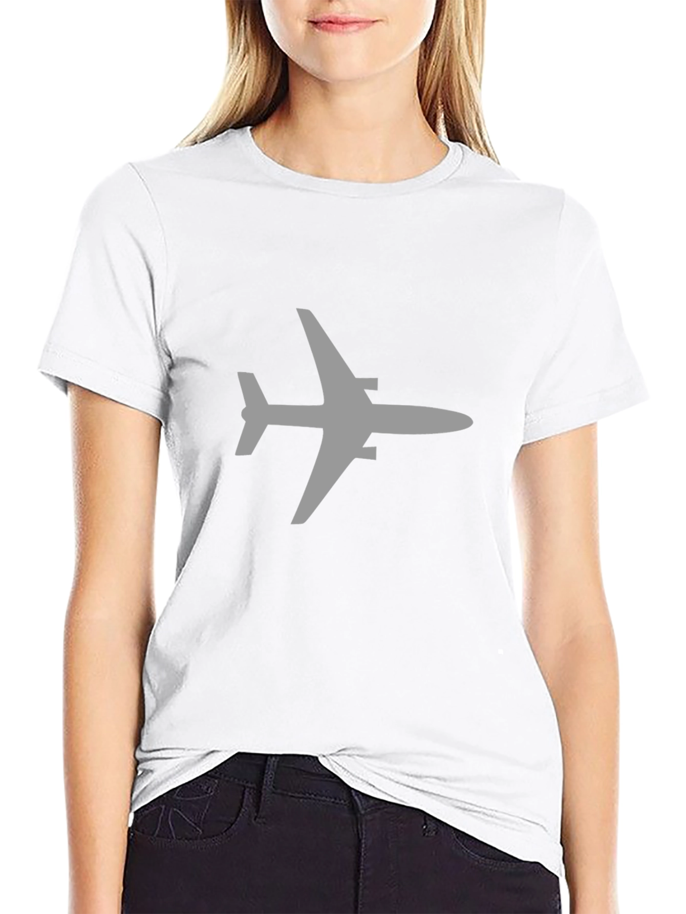 Airplane Graphic Tee - Black Cotton Blend Casual Shirt - 9