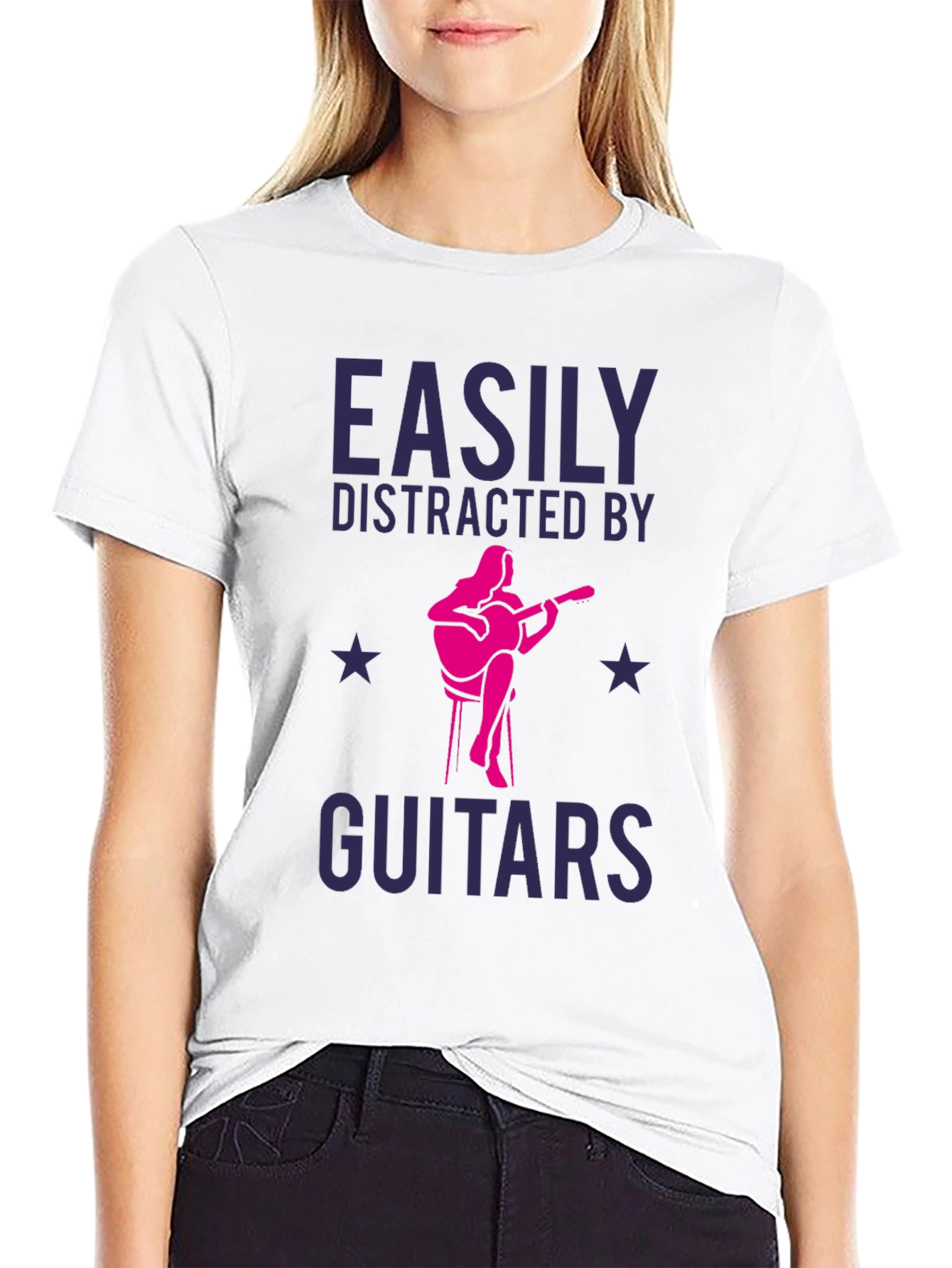 Black Easily Distracted By Guitars T-Shirt view 9