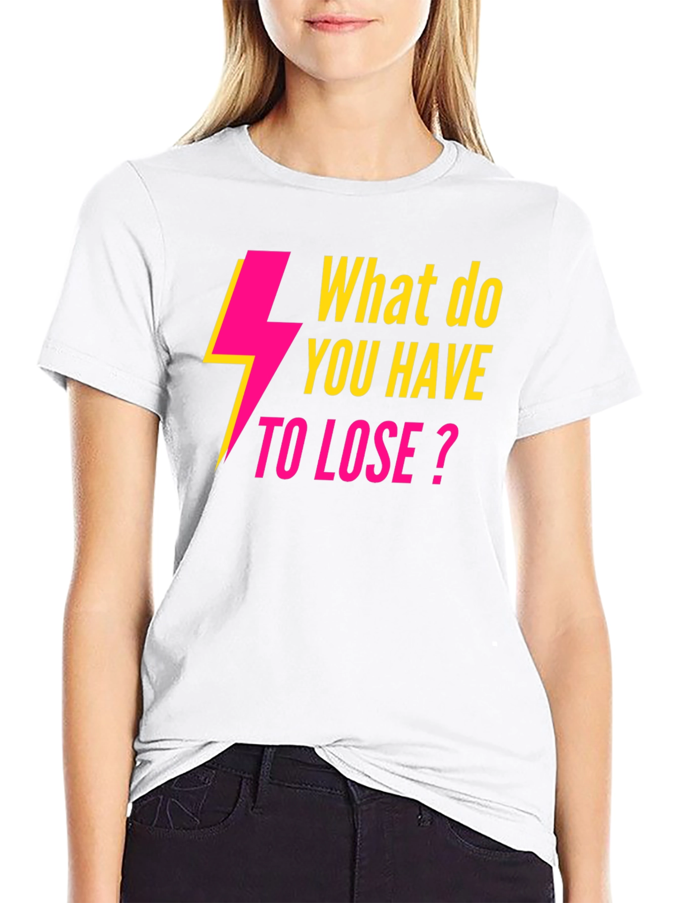Black Electric Pink 'What to Lose?' Black T-Shirt view 9