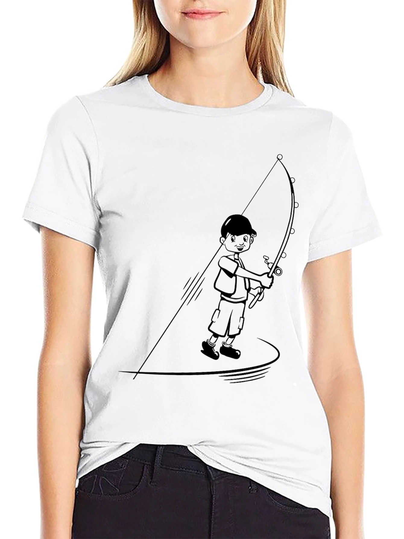 Black Boy Fishing Graphic Tee - Black Cotton Blend view 9
