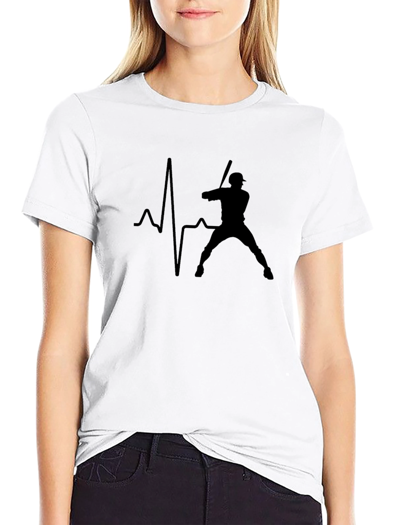 Black Baseball Heartbeat Graphic Tee - Black view 9