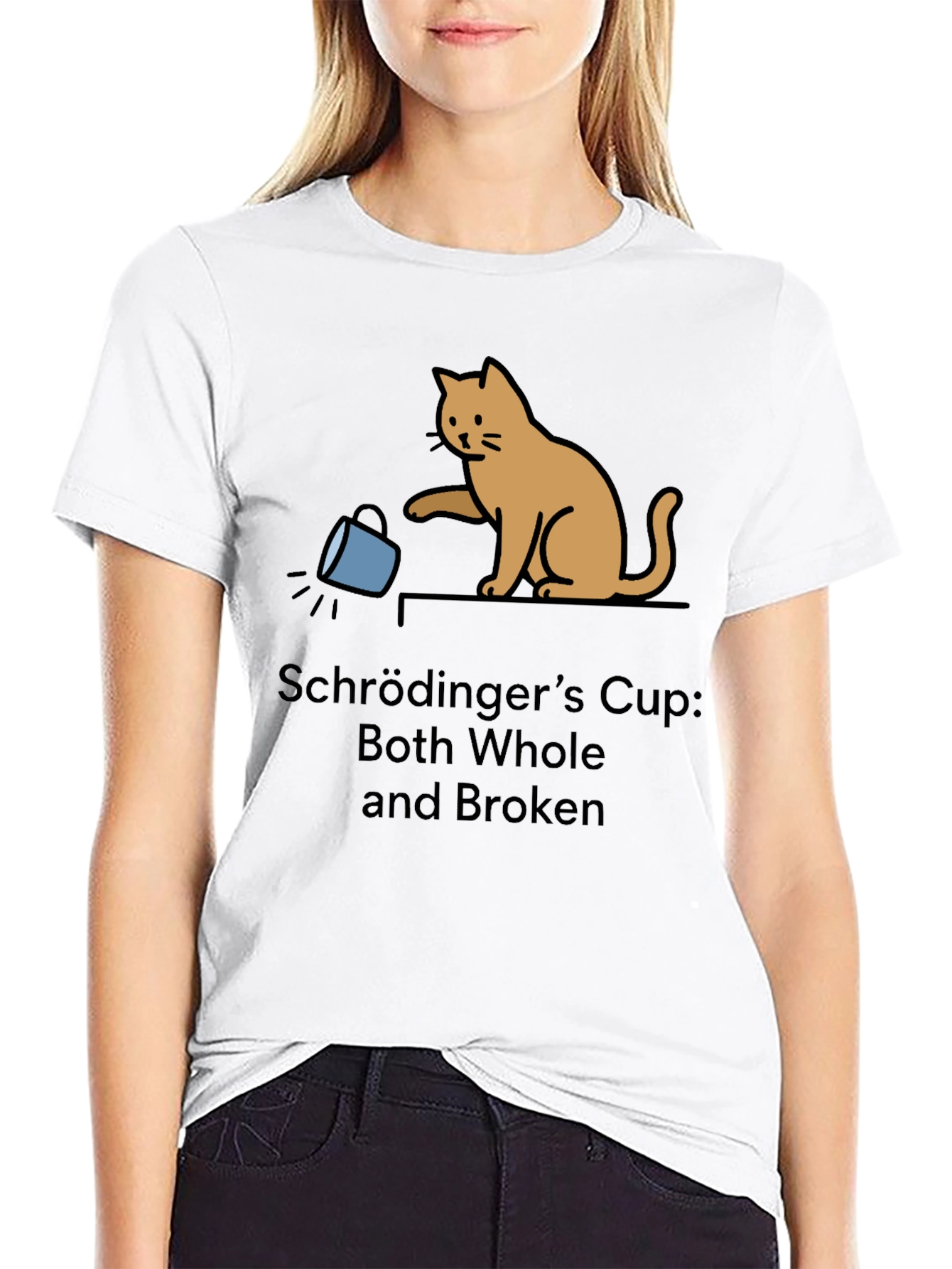 Black Schrödinger's Cup Funny Graphic Tee - Cat Lover view 9