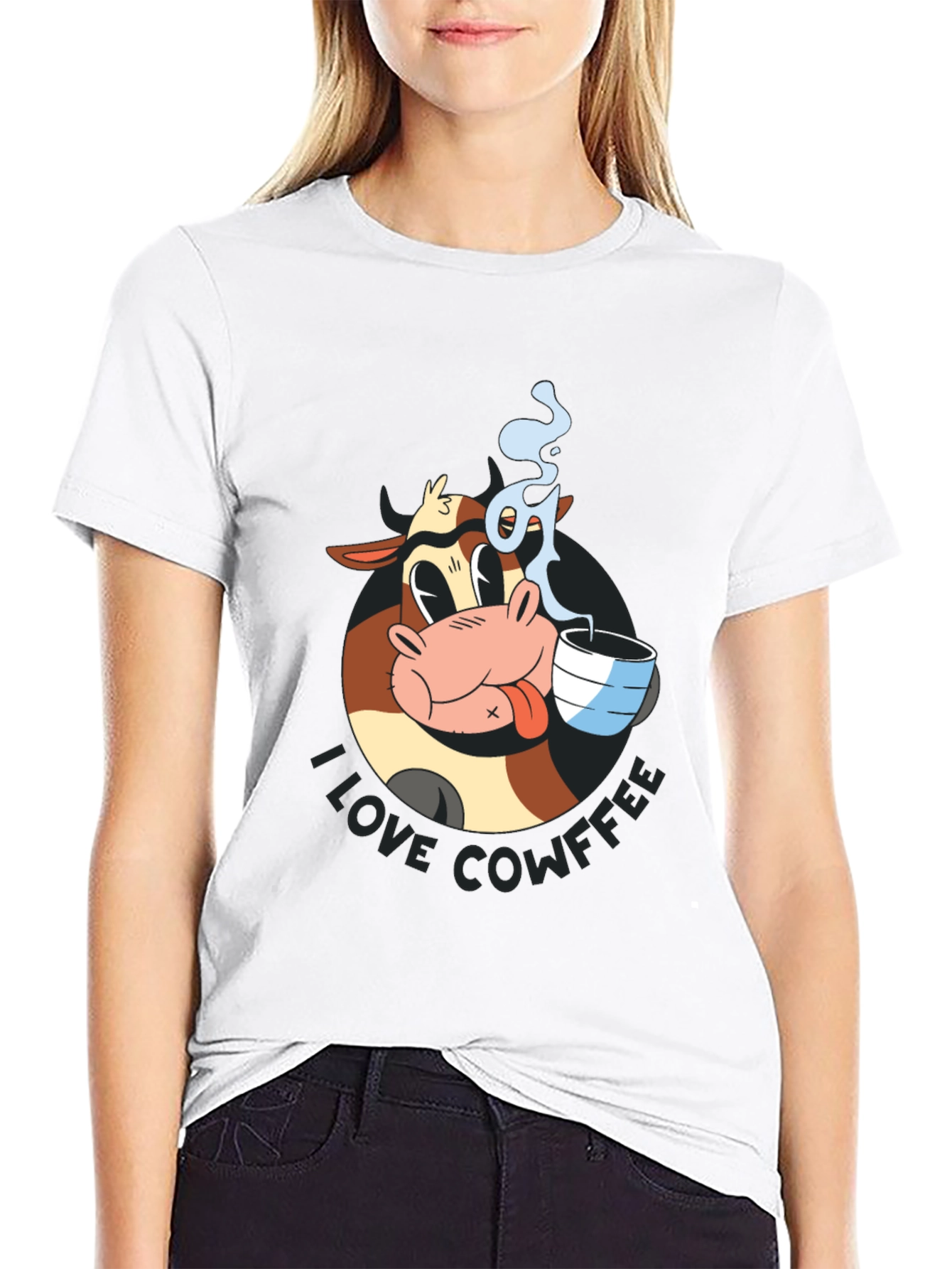 Black Cowffee T-Shirt - Cartoon Cow Coffee Lover Tee view 9