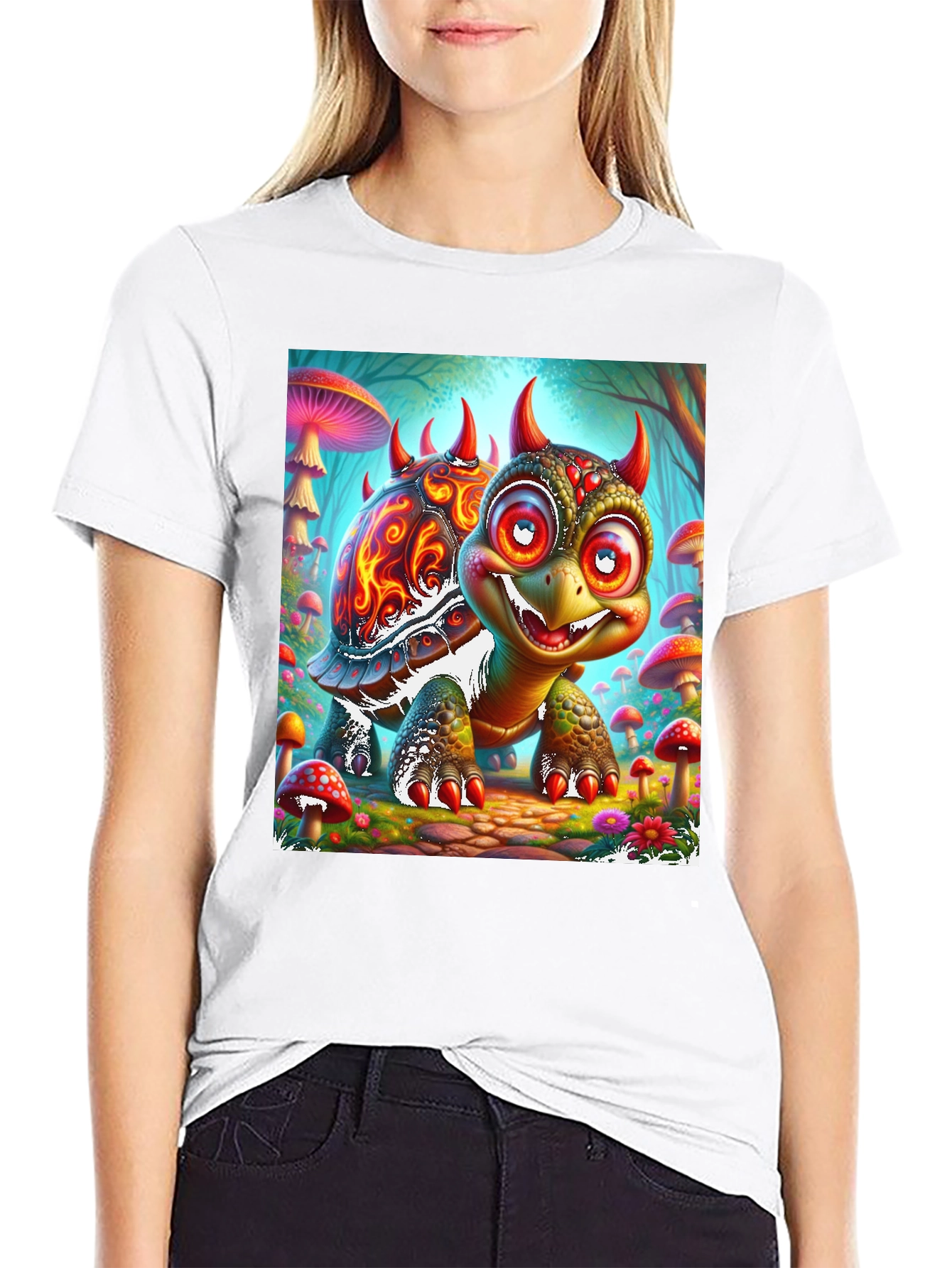 Black Turtle Devil Cartoon Graphic Tee view 9