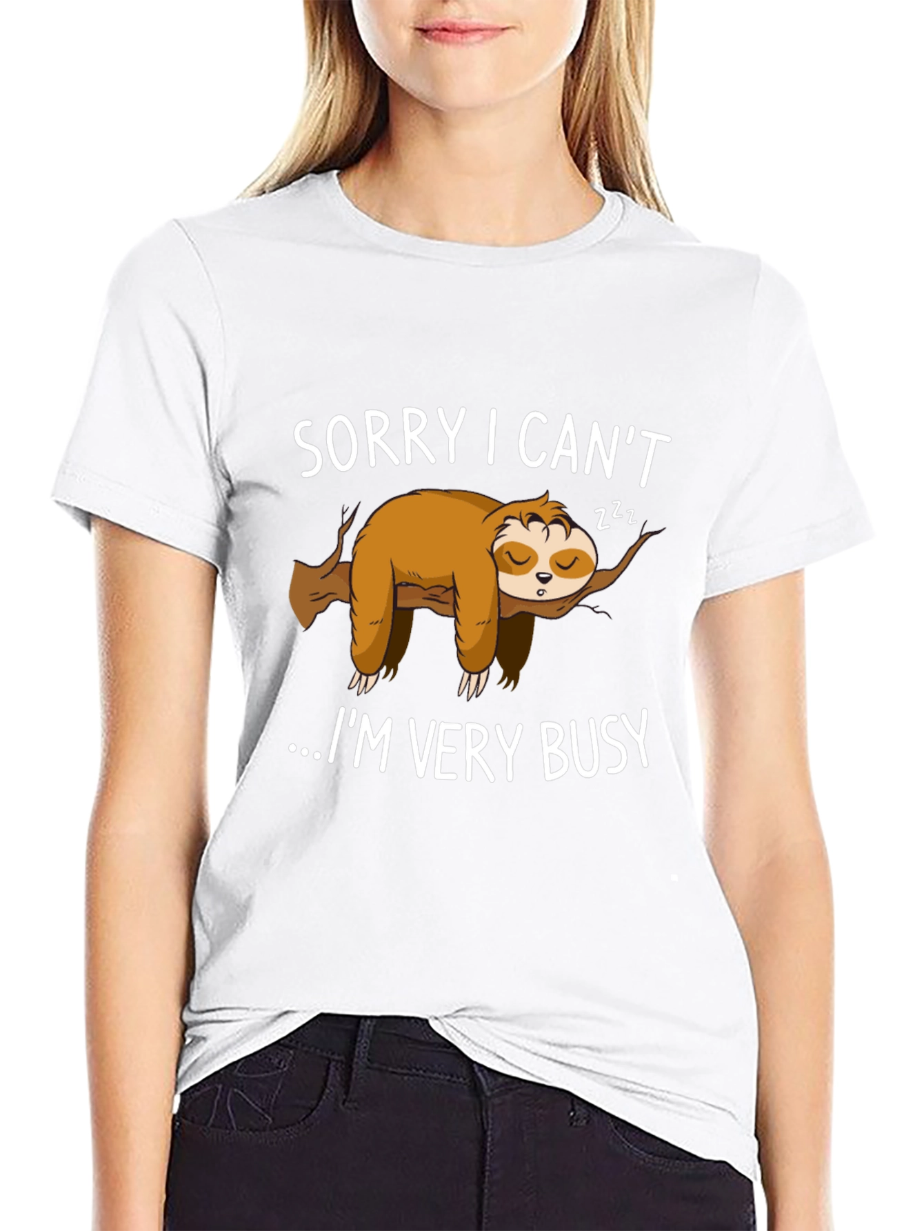 Black Lazy Sloth Graphic T-Shirt - Sorry I Can't... view 9