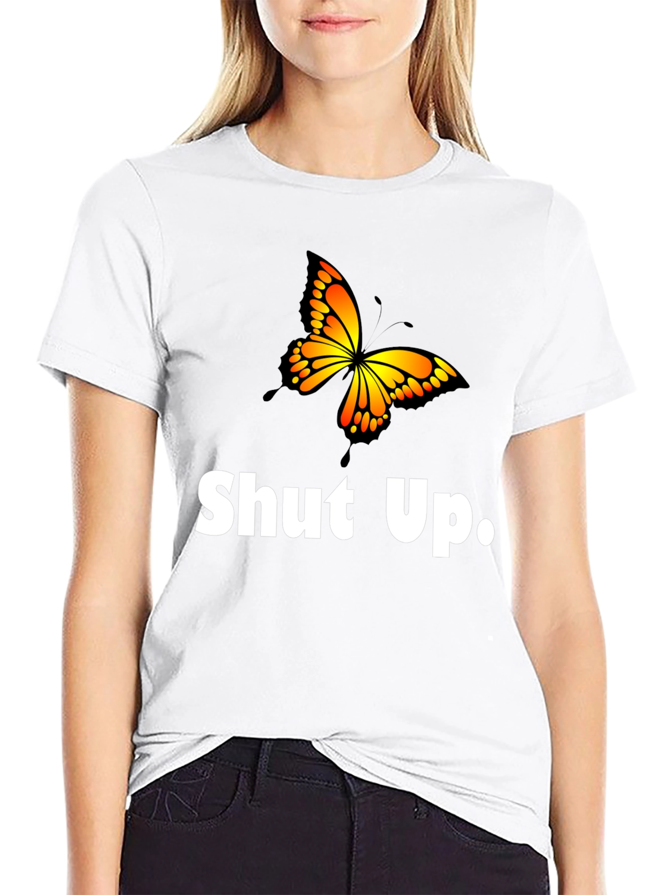Black Shut Up Butterfly Graphic T-Shirt view 9