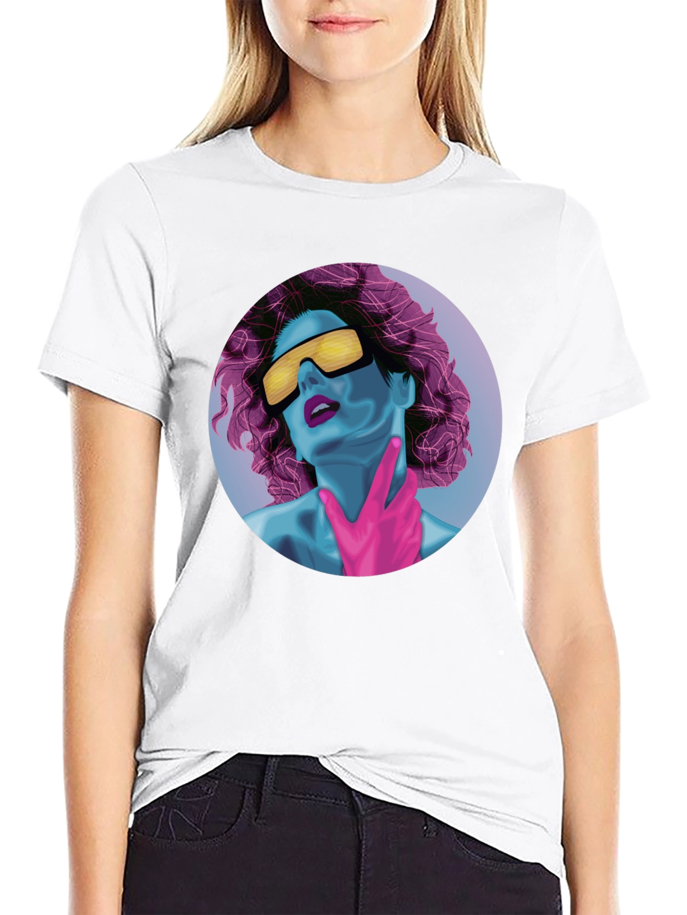 Black Retro Synthwave Graphic Tee - Black Cotton T-Shirt view 9