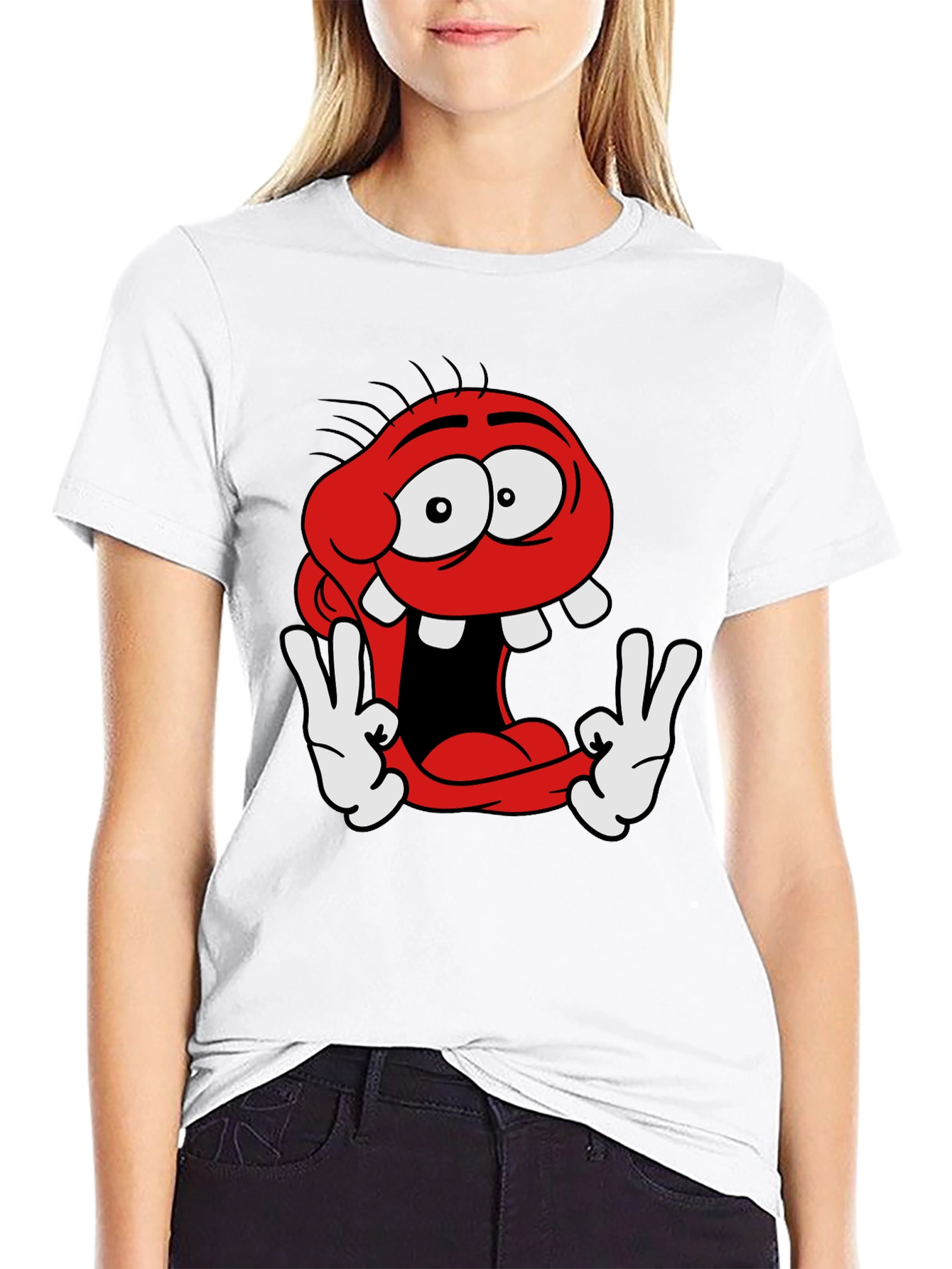 Black Funny Cartoon Character Graphic Tee view 9