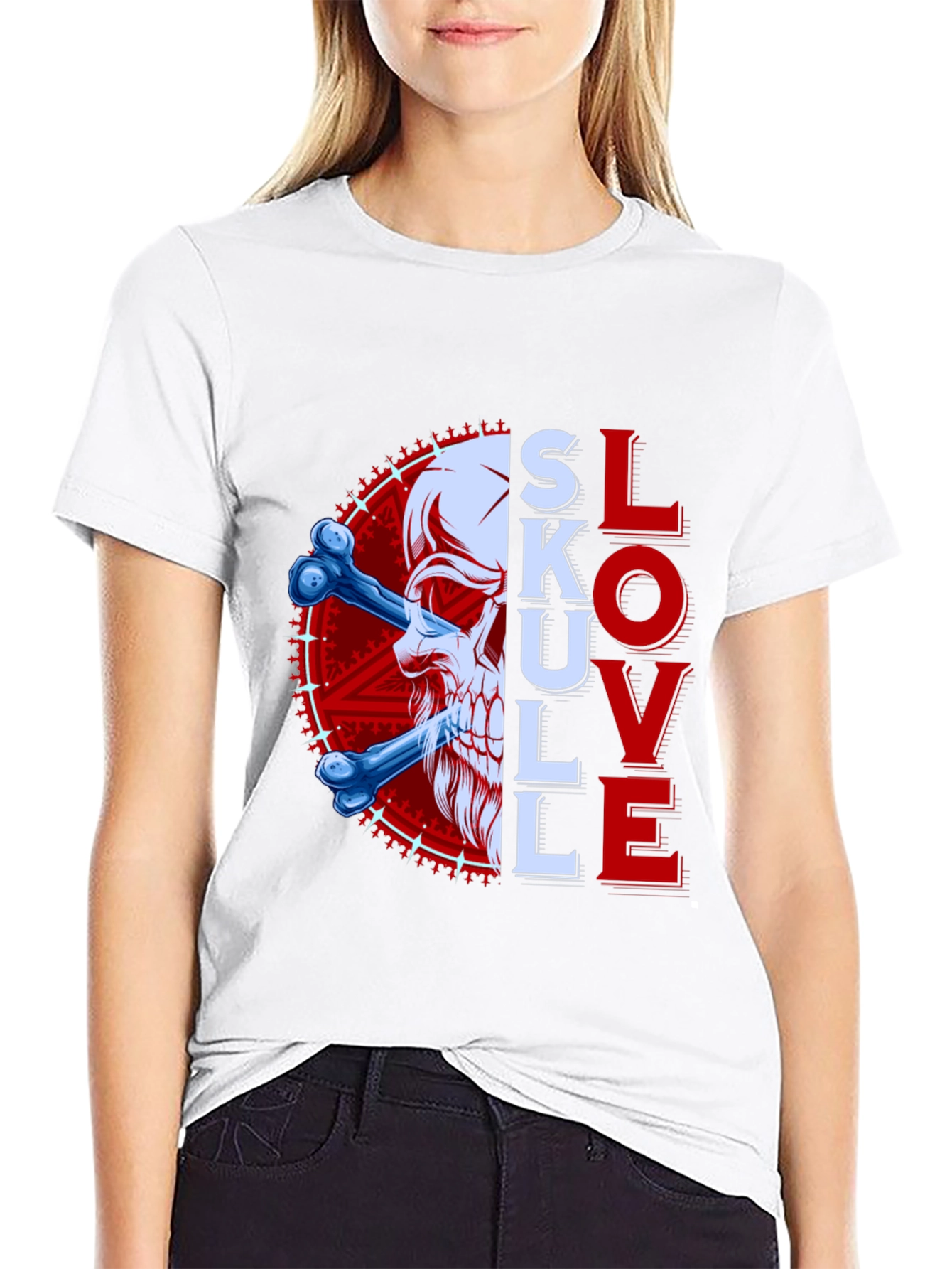 Black Skull & Bones Graphic Tee - Love and Death Shirt view 9