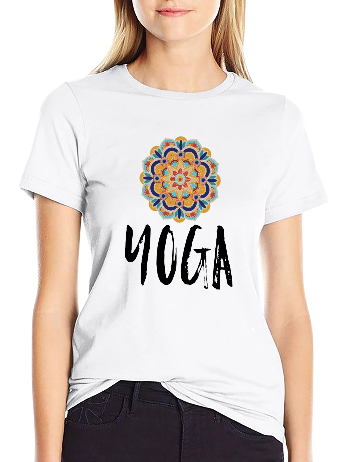 Black Yoga Mandala Graphic Black T-Shirt view 9