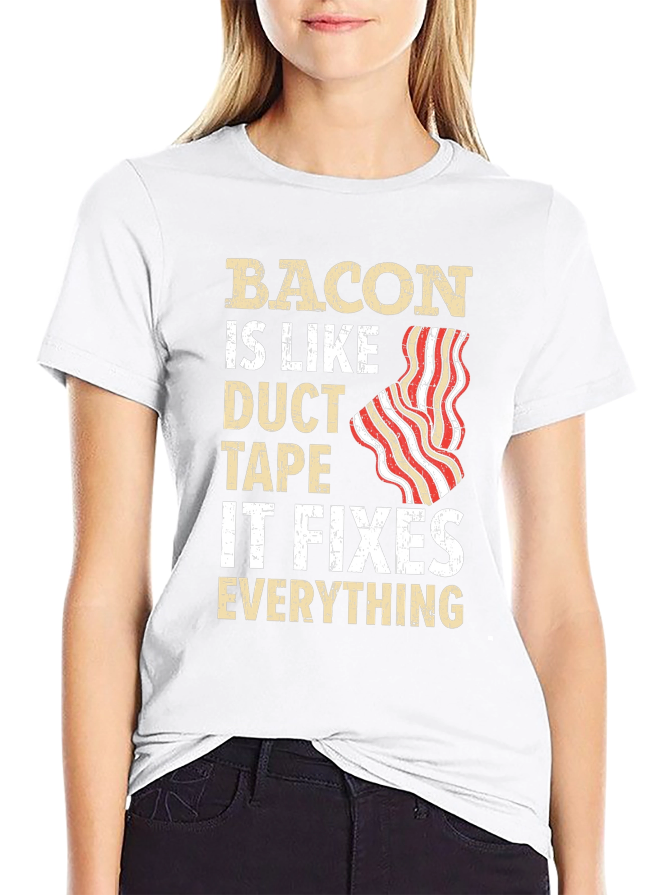 Black Bacon Duct Tape Fixes All Funny T-Shirt view 9
