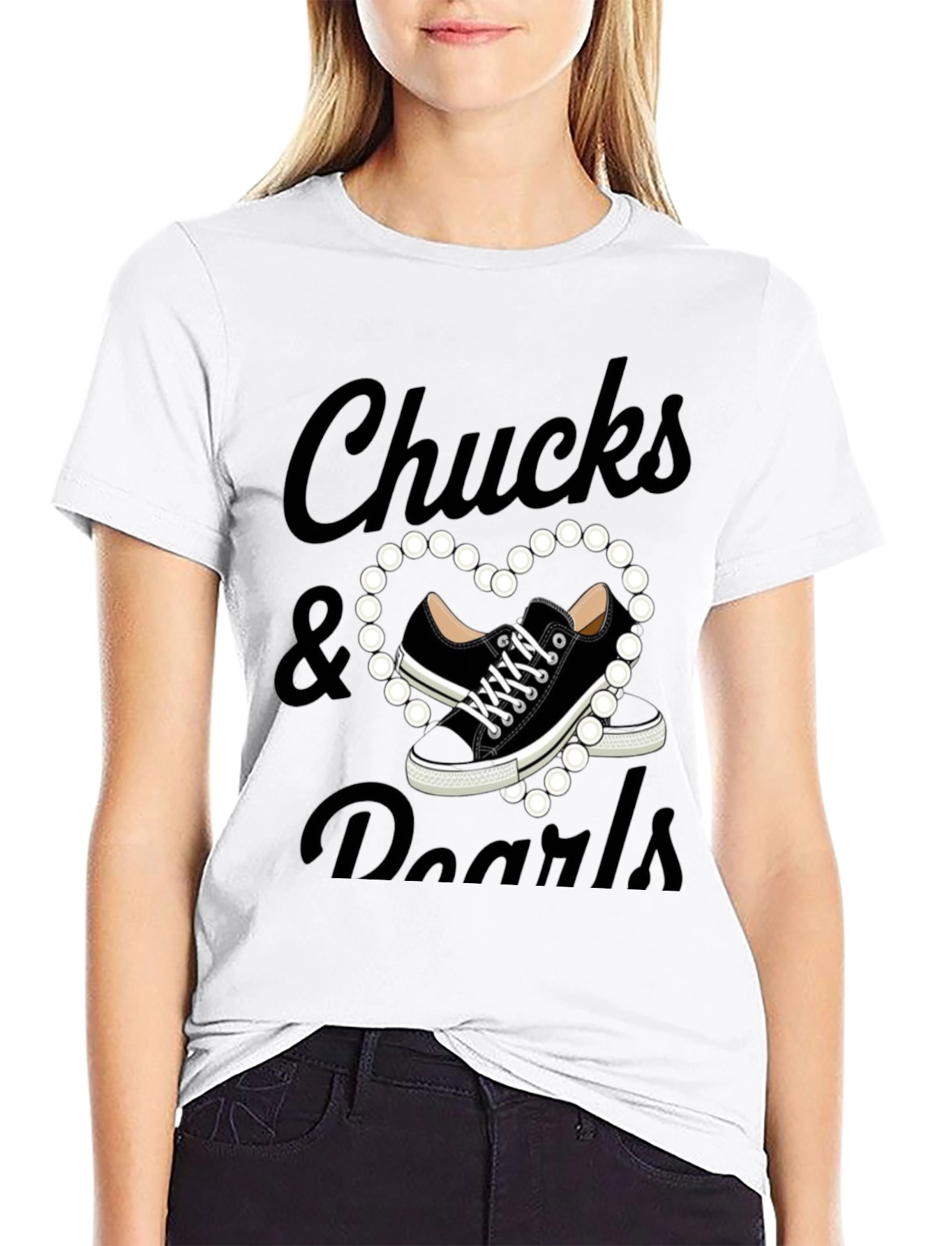 Black Chuck's & Pearls Graphic T-Shirt view 9