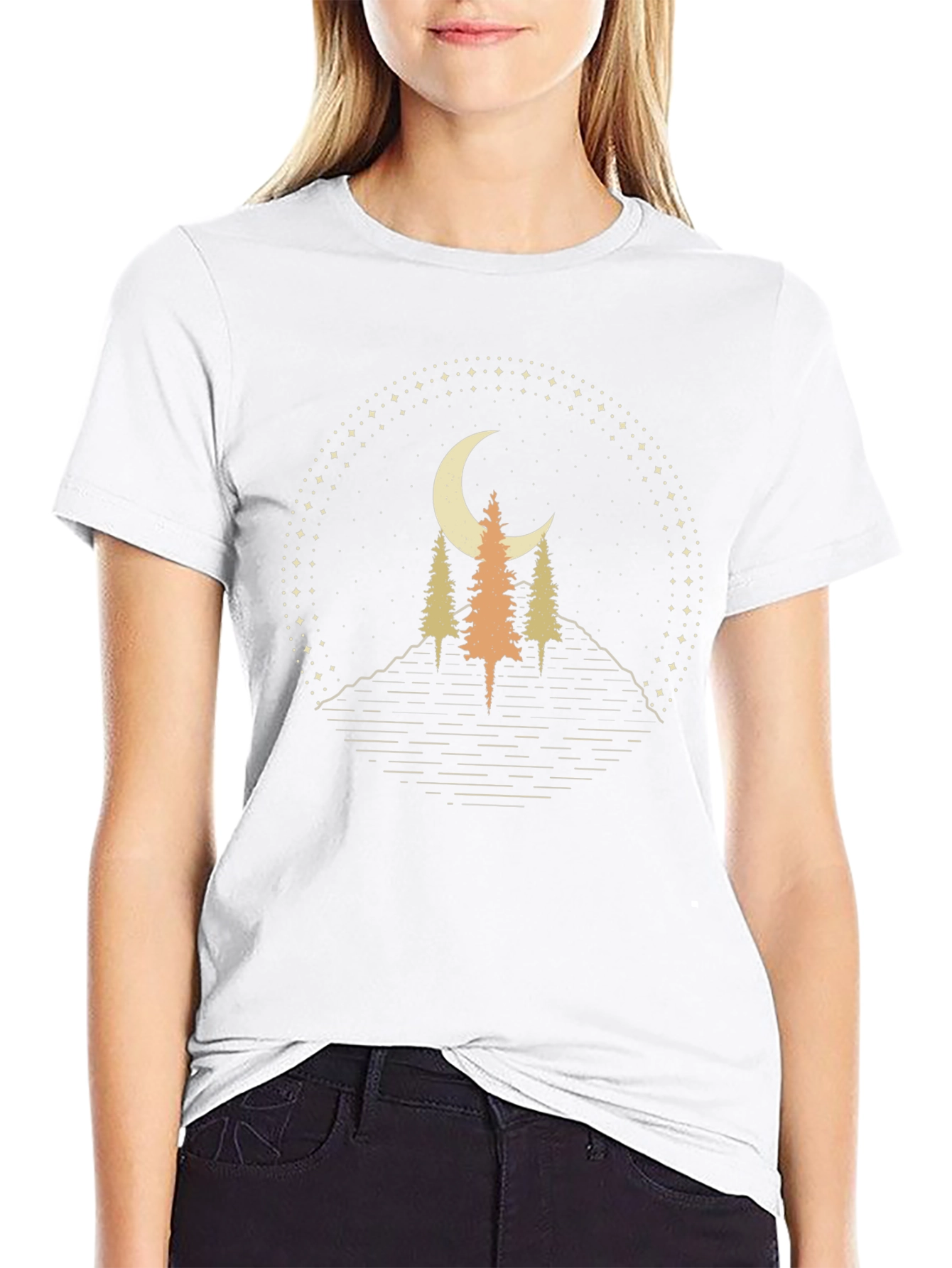 Black Night Sky Trees Graphic Tee view 9