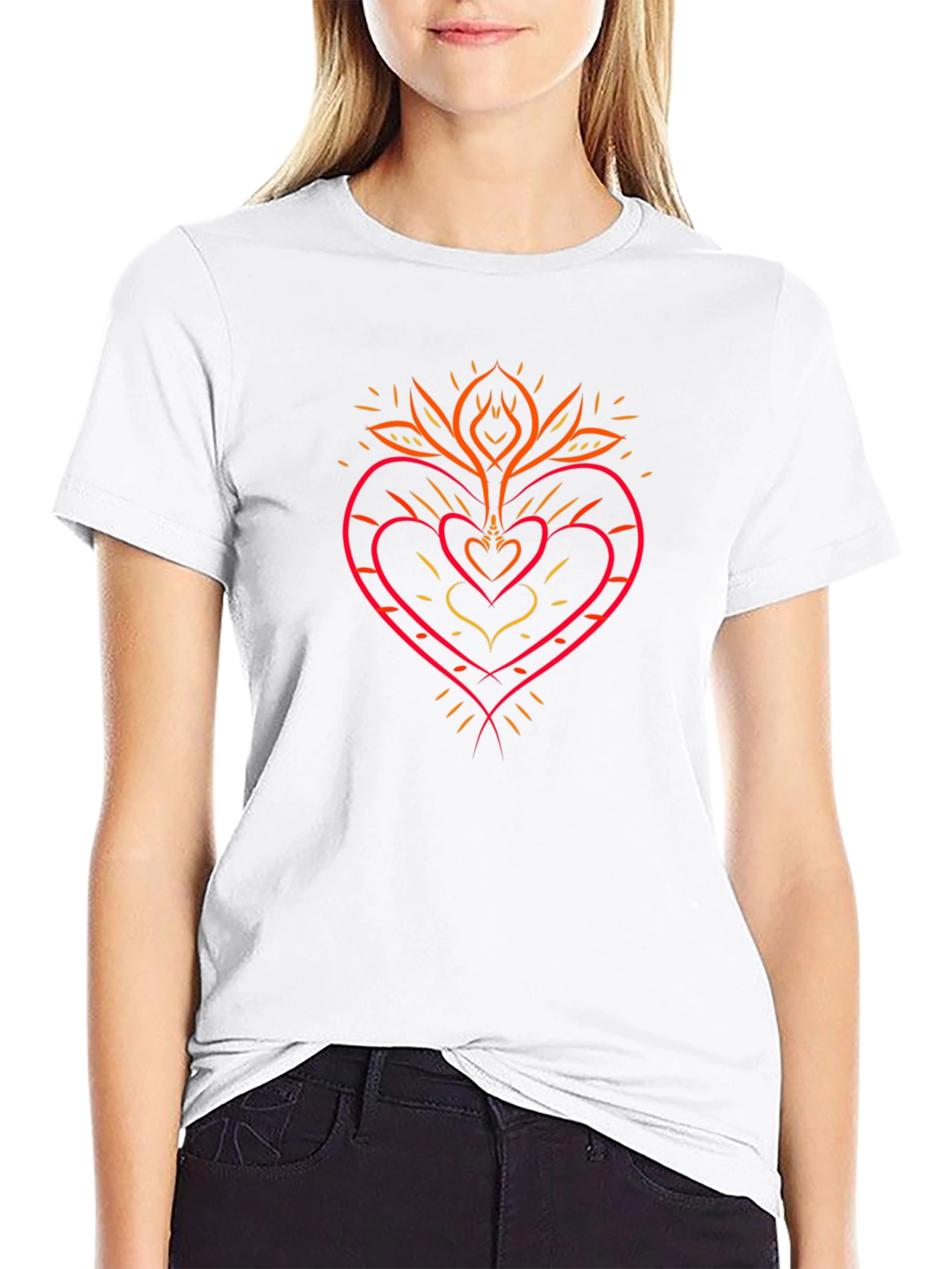 Black Heart & Lotus Graphic Tee - Stylish Black T-Shirt view 9