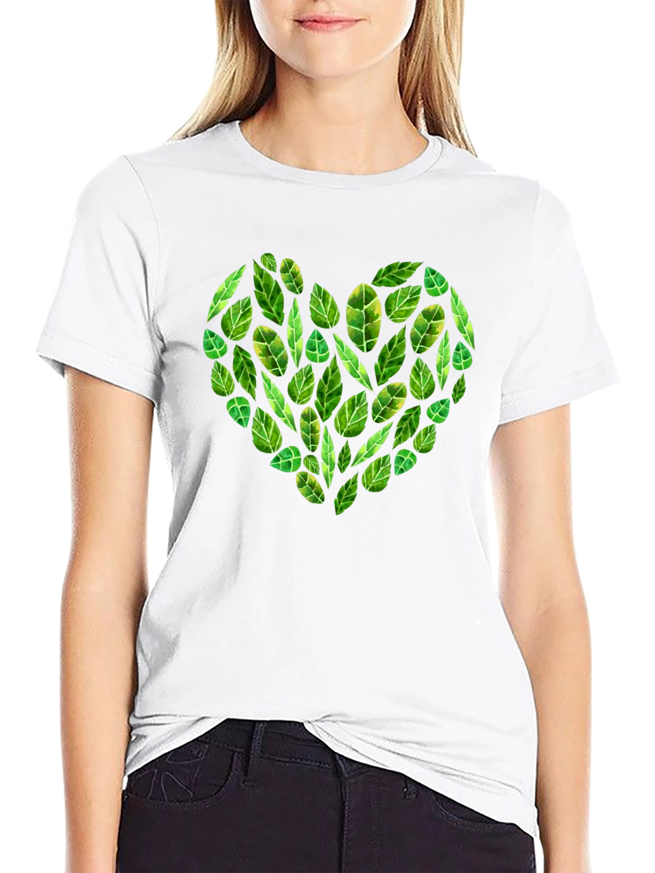 Black Leaf Heart Graphic Black T-Shirt view 9