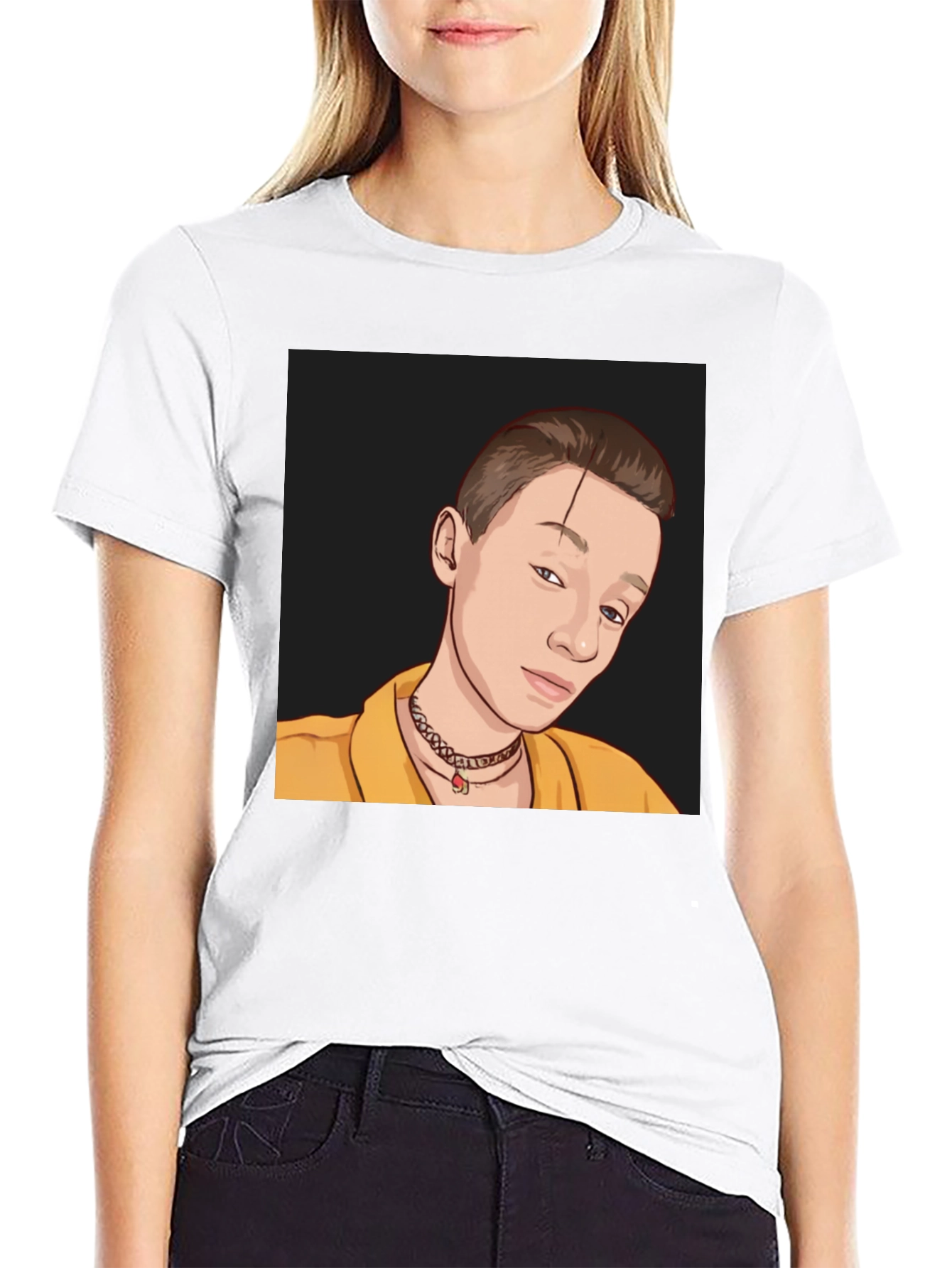 Black Graphic Tee: Cartoon Portrait T-Shirt view 9