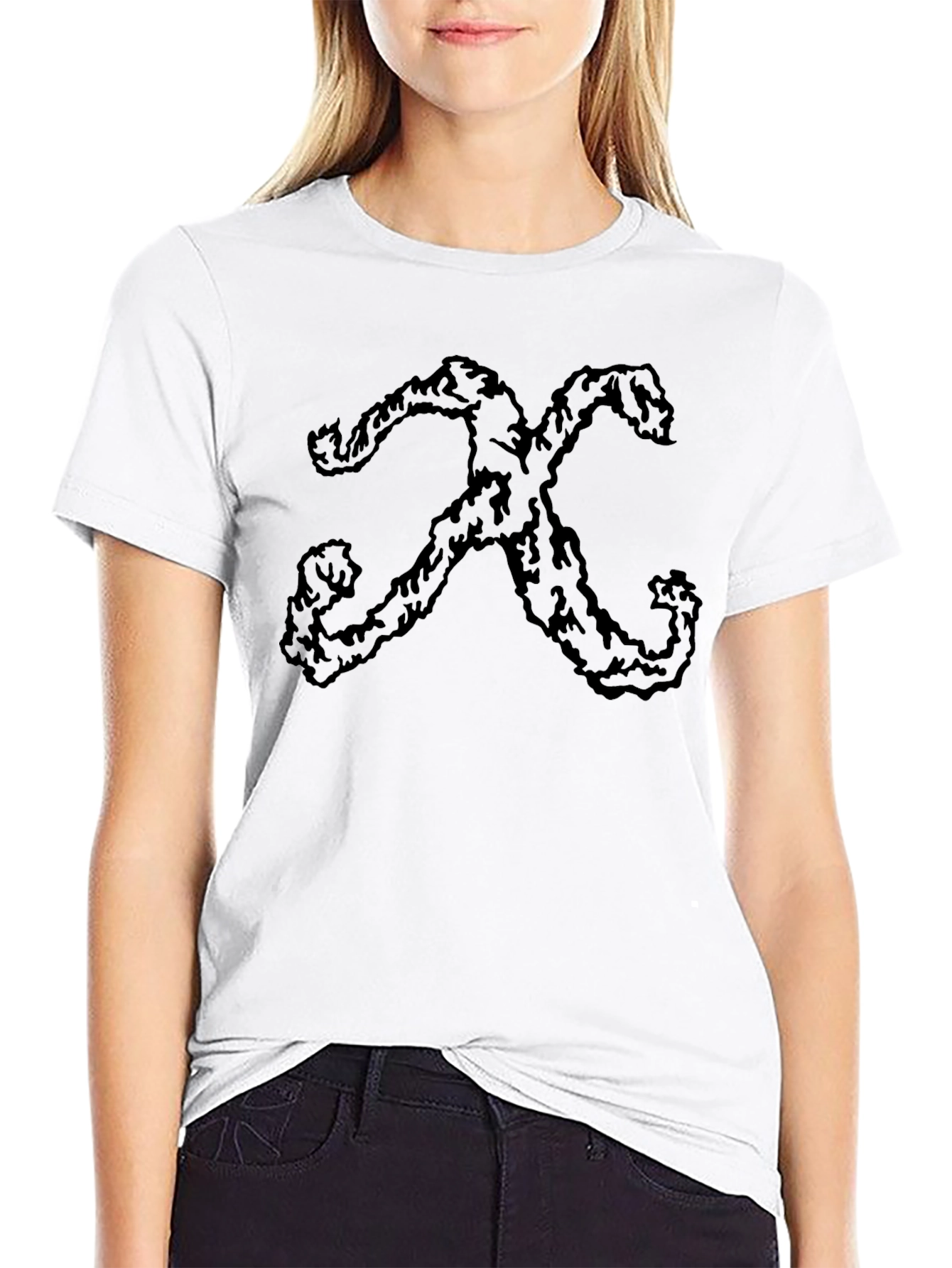 Black Abstract 'X' Graphic Print Black Crew Neck T-Shirt view 9