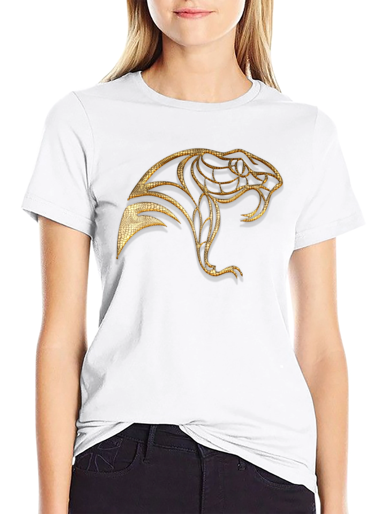 Black Men's Black T-Shirt with Golden Snake Design view 9