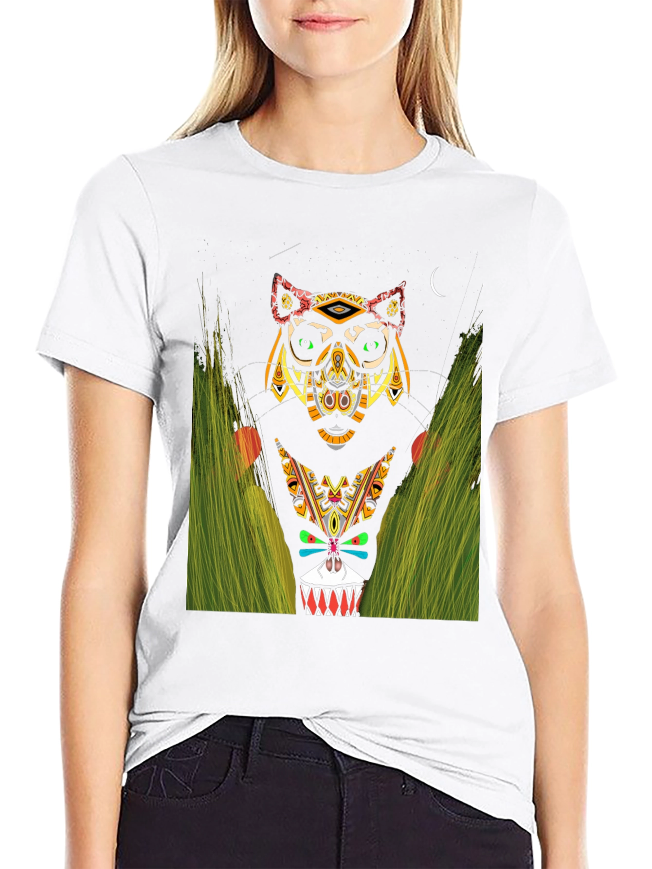 Black Tribal Totem Animal Graphic Tee view 9